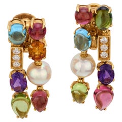 Bvlgari diamond pearl gemstone 18k yellow gold Allegra earrings