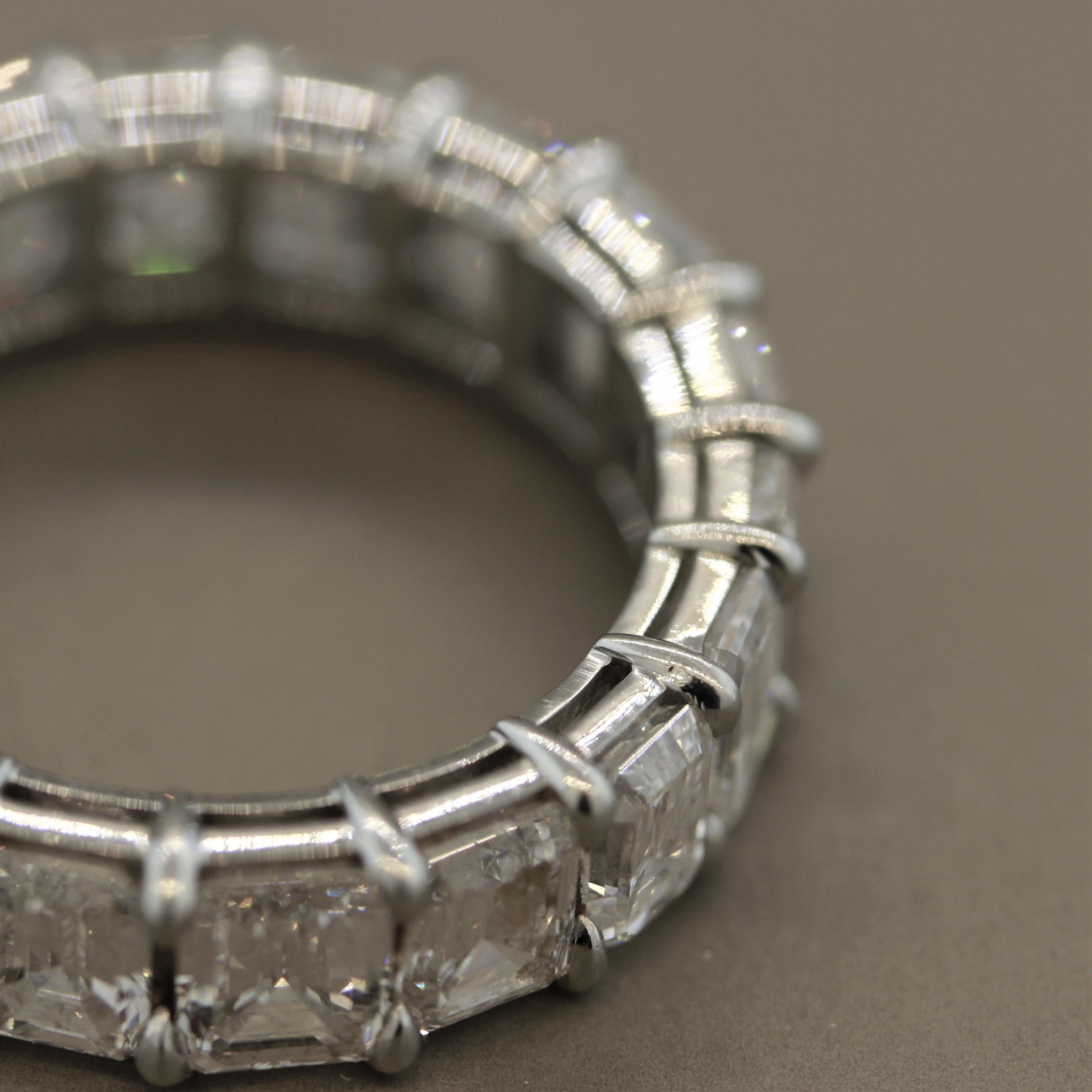 Emerald Cut Bvlgari Diamond Platinum Eternity Band Ring