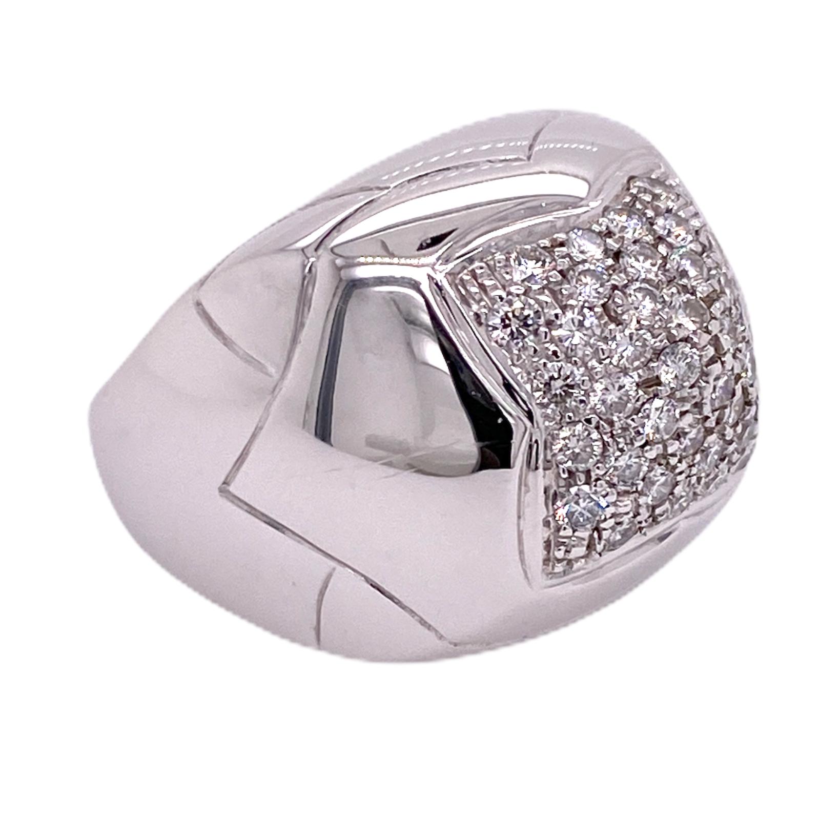 Round Cut Bvlgari Diamond Pyramind 18 Karat White Gold Modern Ring Italy Designer 