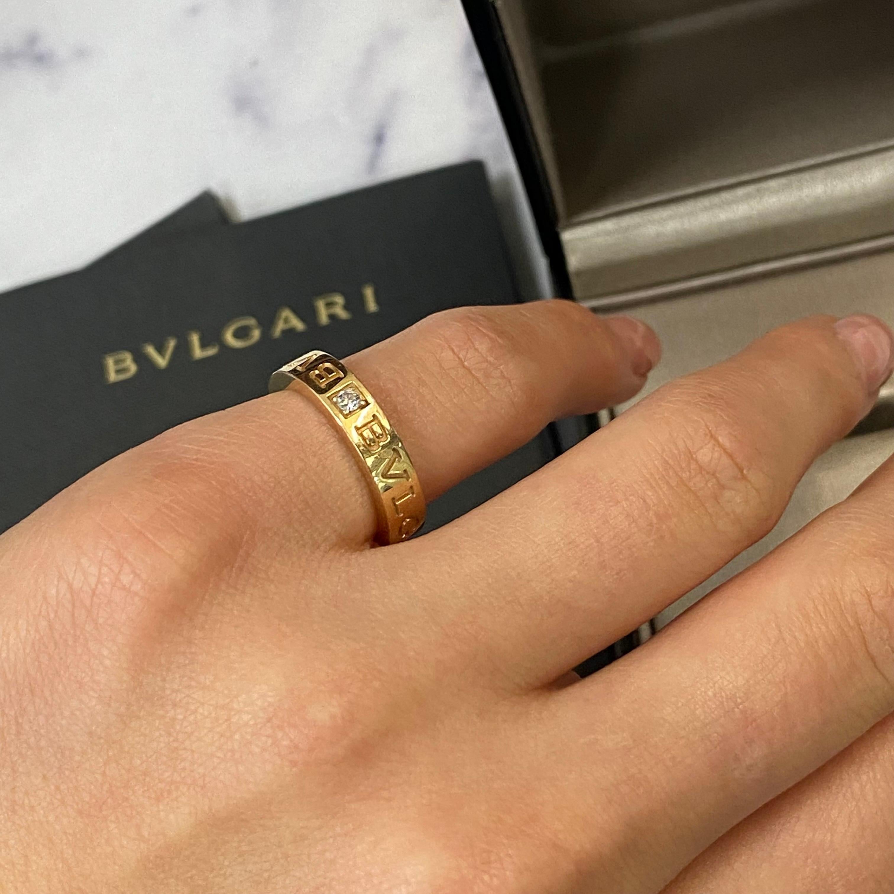 Round Cut Bvlgari Diamond Ring 18K Rose Gold 0.04cttw Size 4.75 For Sale
