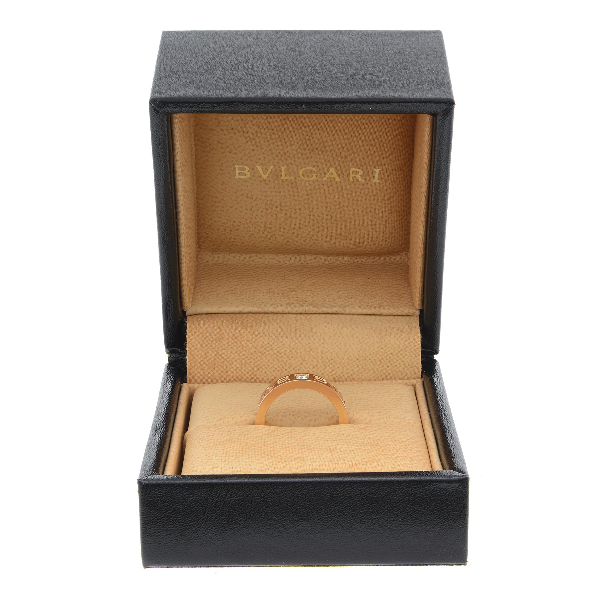 Modern Bvlgari Diamond Ring Band 18K Rose Gold 0.04cttw For Sale
