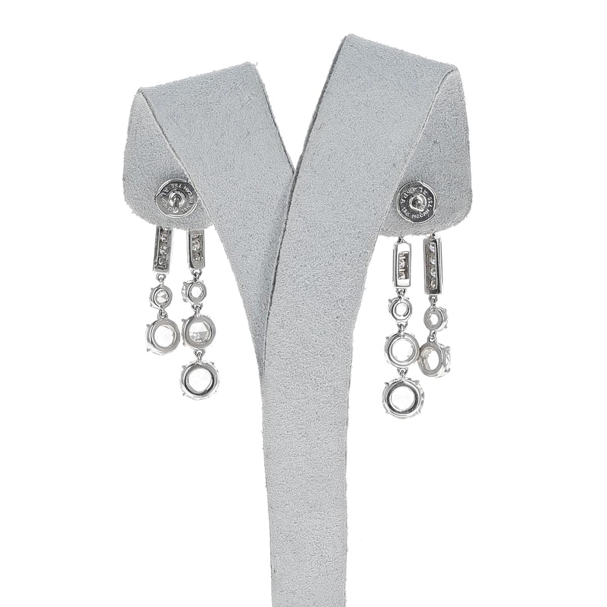 BVLGARI Diamond Rose Cut Dangling Earrings, 18k In Excellent Condition For Sale In New York, NY