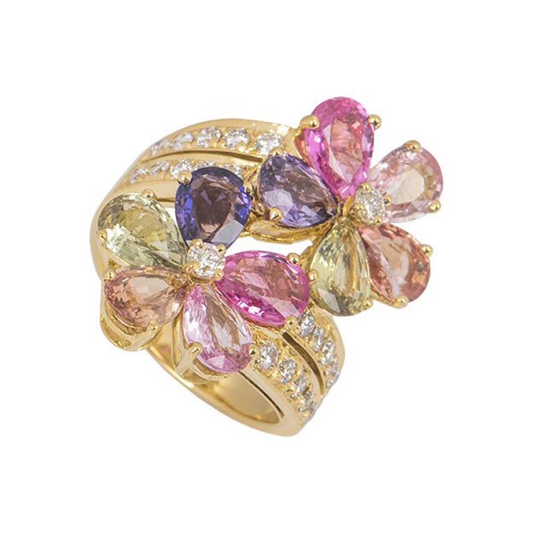 Bvlgari Diamond Sapphire Flower Ring at 