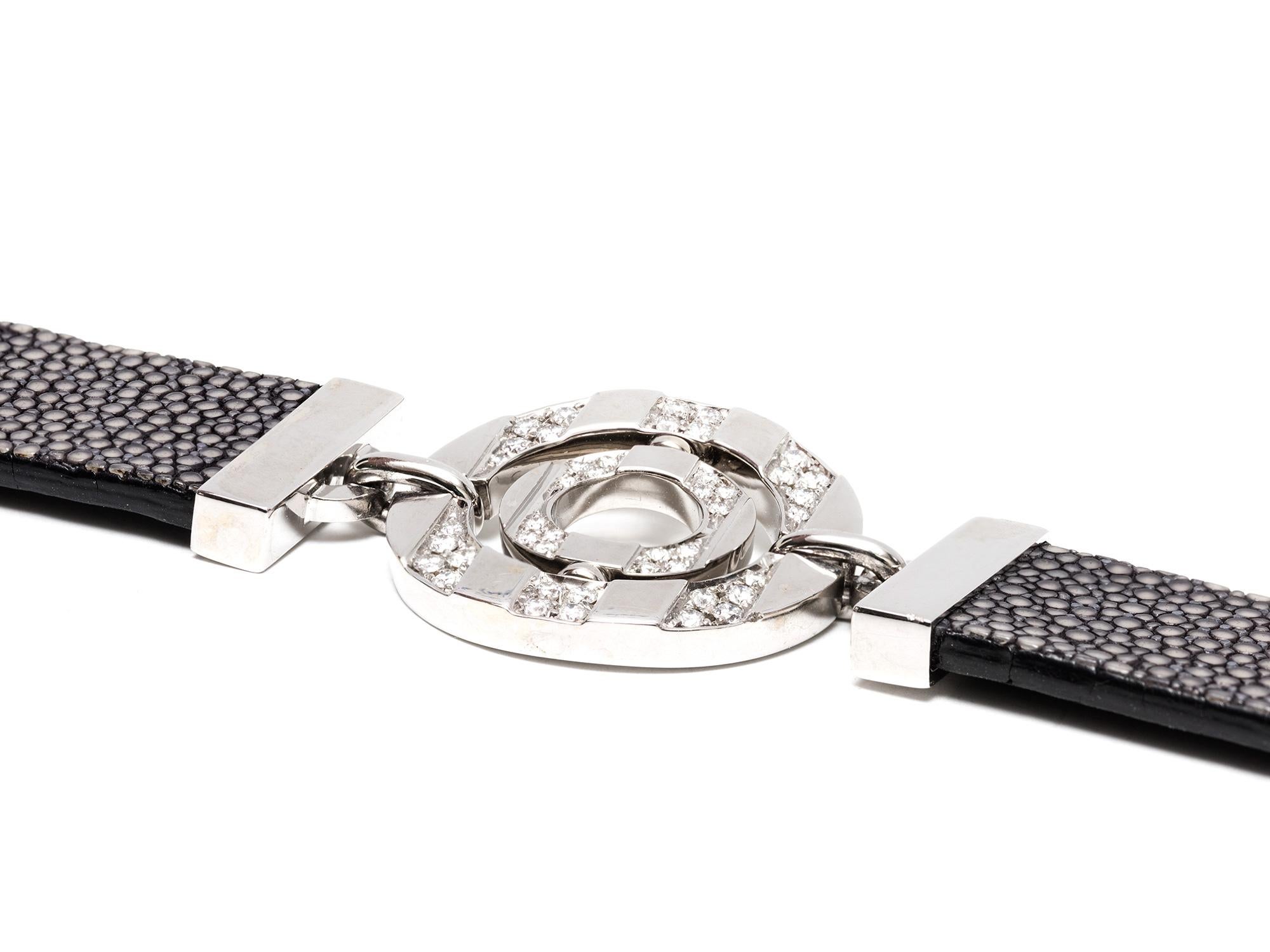 Round Cut Bvlgari Diamond Shagreen Bracelet  For Sale
