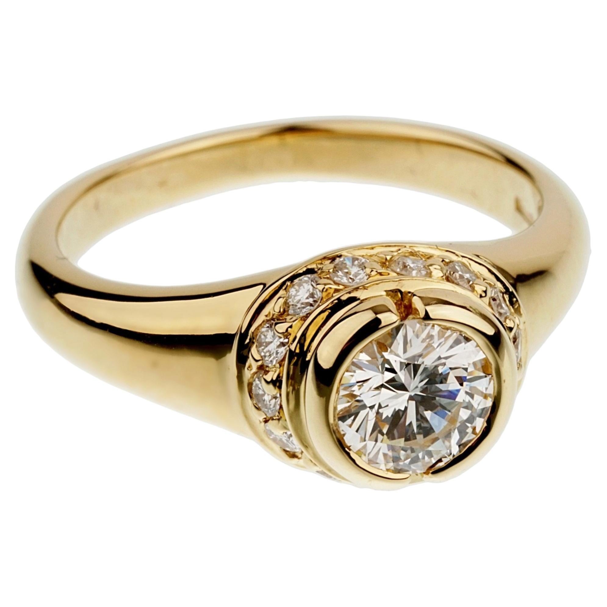 Bvlgari Diamond Solitaire Cocktail Yellow Gold Ring Sz 5 1/4