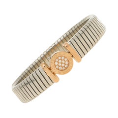 Bvlgari Diamond "Tubogas" Bangle in Polished Steel and 18 Karat Pink Gold