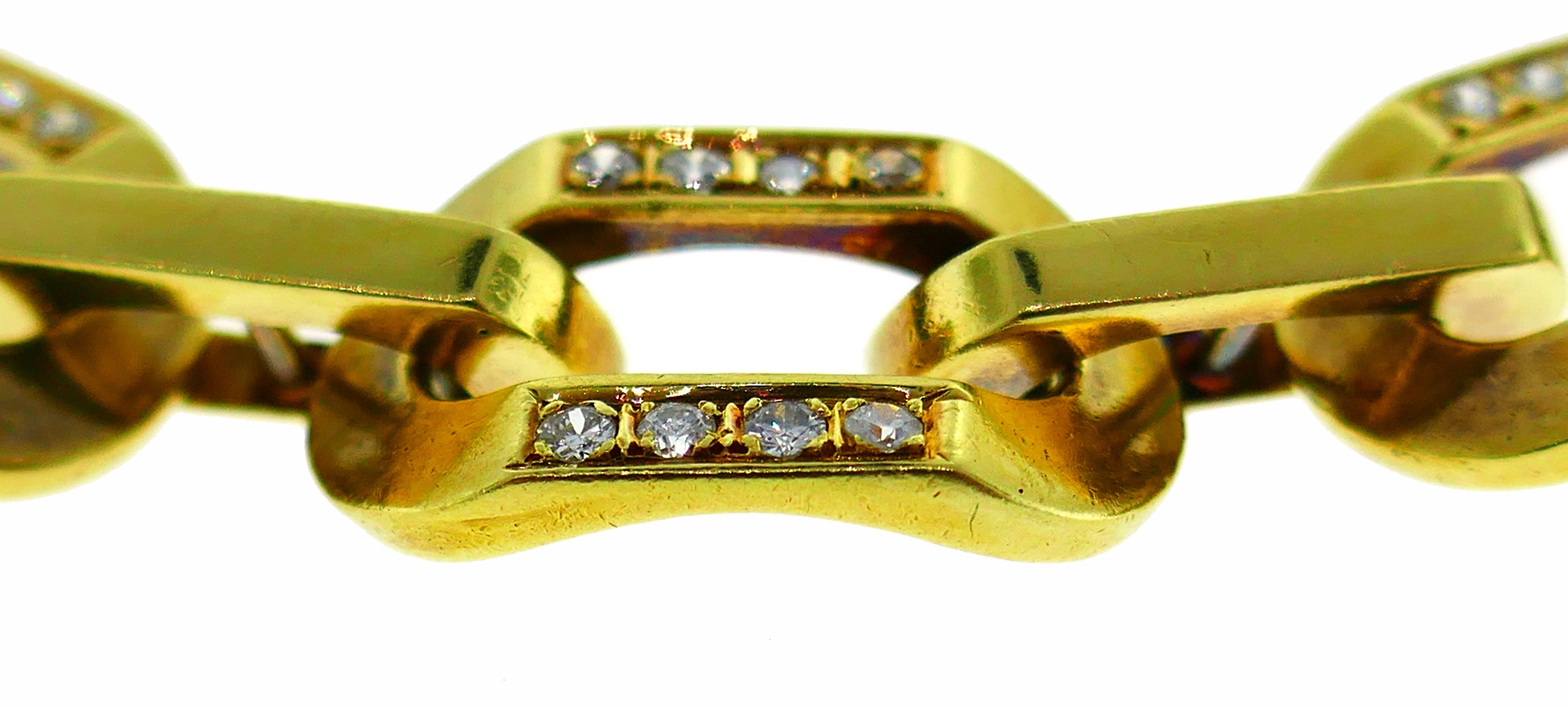 Round Cut Vintage Bulgari Diamond 18k Gold Chain Link Bracelet Bvlgari