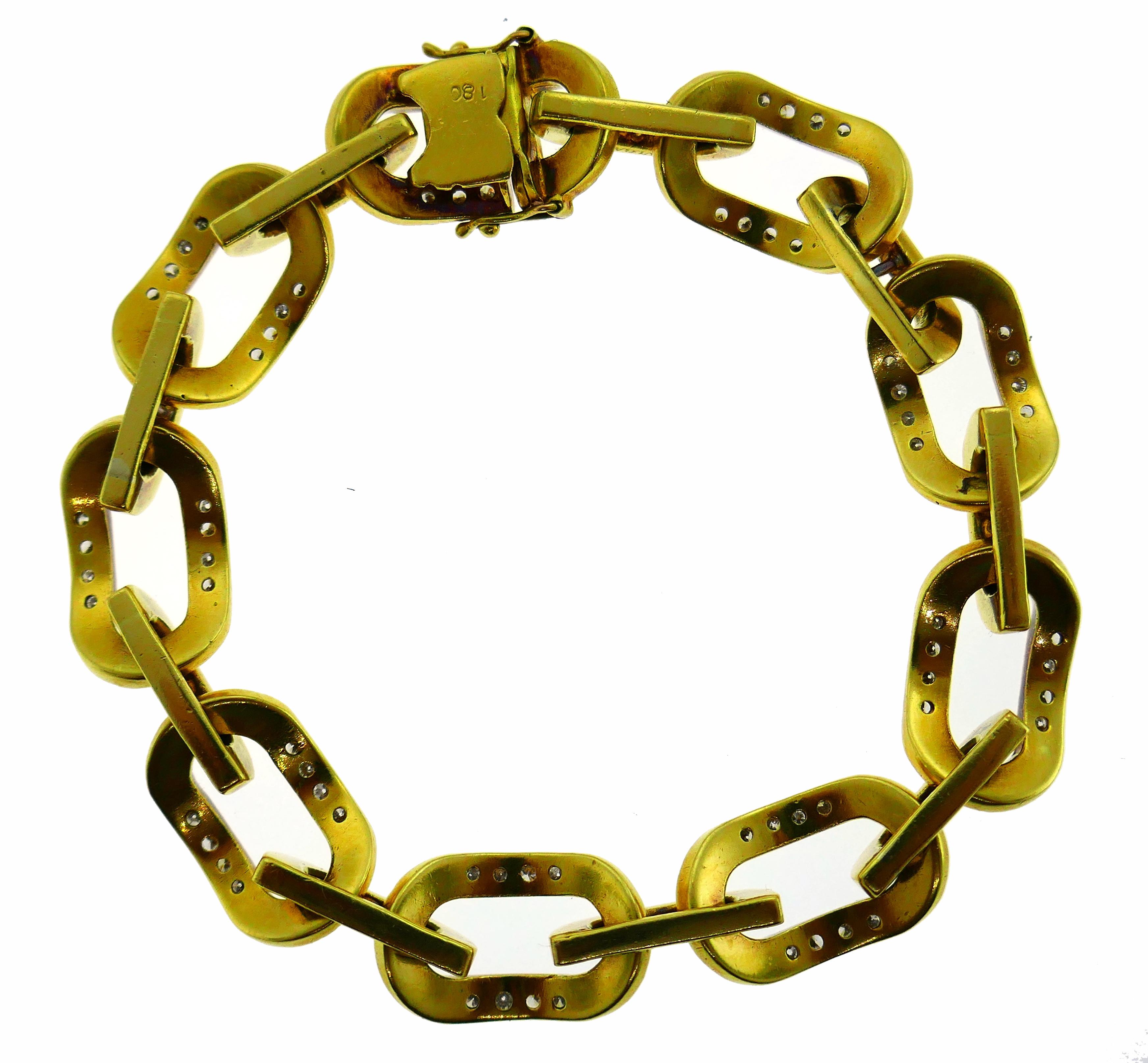 Vintage Bulgari Diamond 18k Gold Chain Link Bracelet Bvlgari In Good Condition In Beverly Hills, CA