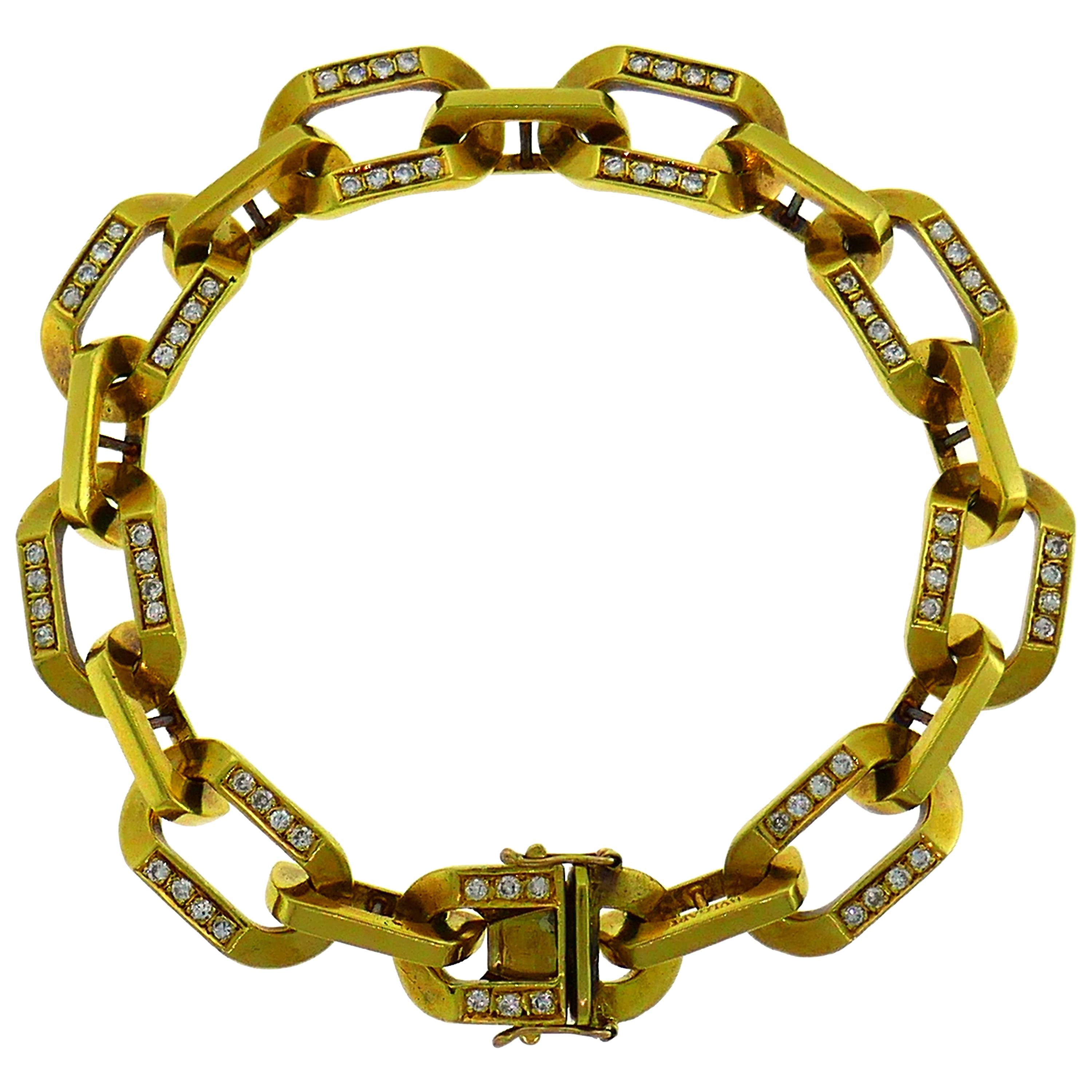 Diamond Yellow Gold Chain Link Bracelet 