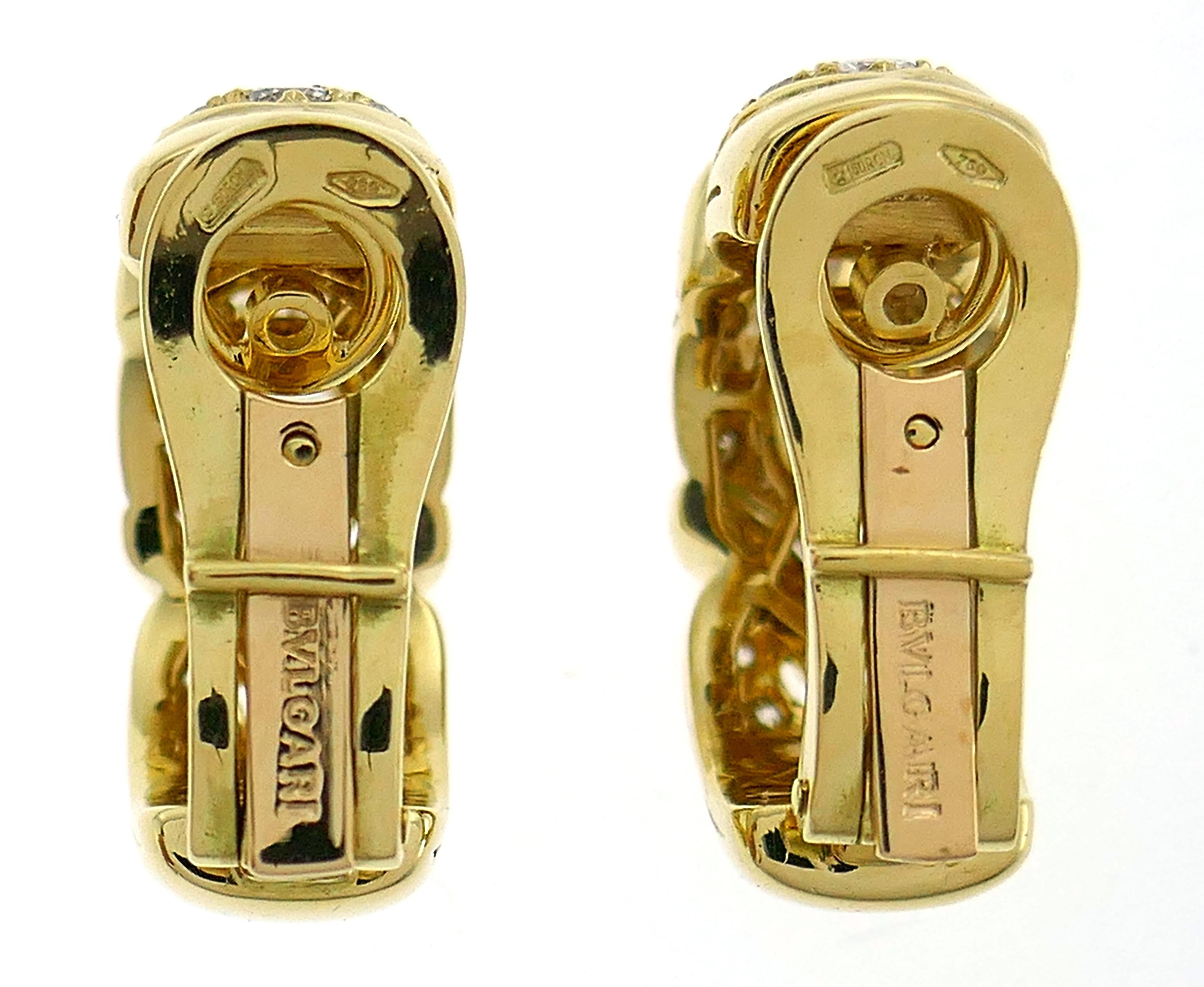 Women's Bvlgari Diamond Yellow Gold Hoop Earrings Bulgari, 1980s