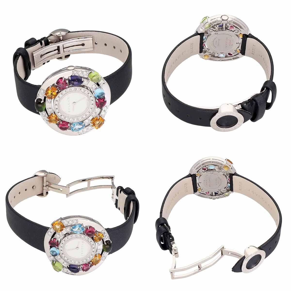 Round Cut BVLGARI Diamonds Colored stones 18K White Gold Astrale Cerchi Watch AEW36G For Sale