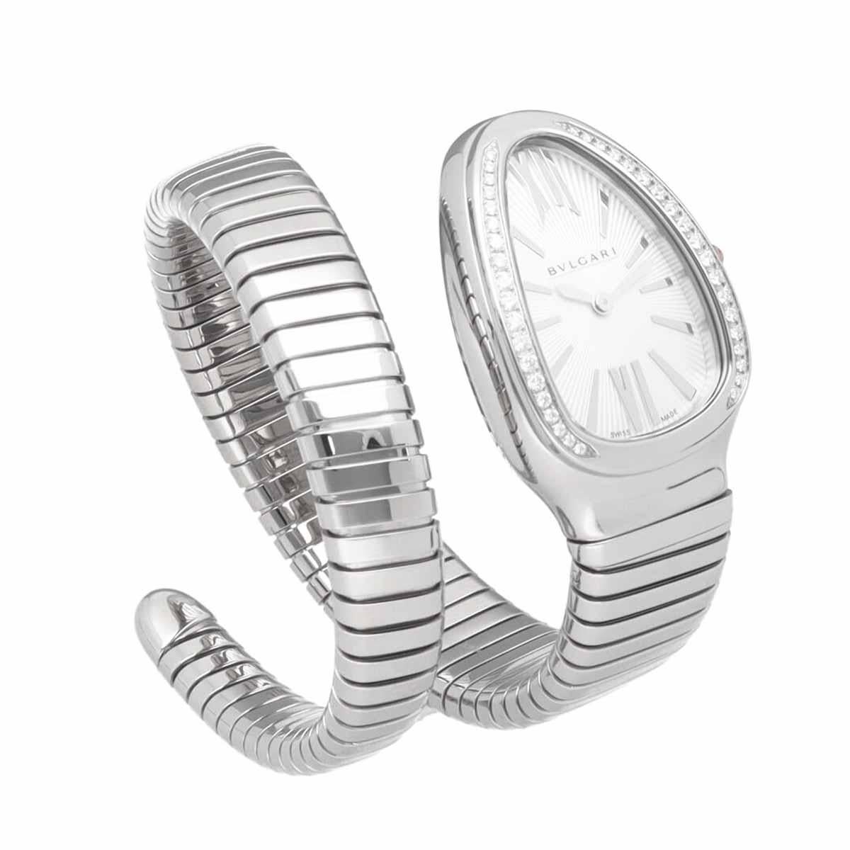 BVLGARI Diamanten Edelstahl Serpenti Tubogas Uhr Ref.101816 SP35S Quarz Damen im Angebot