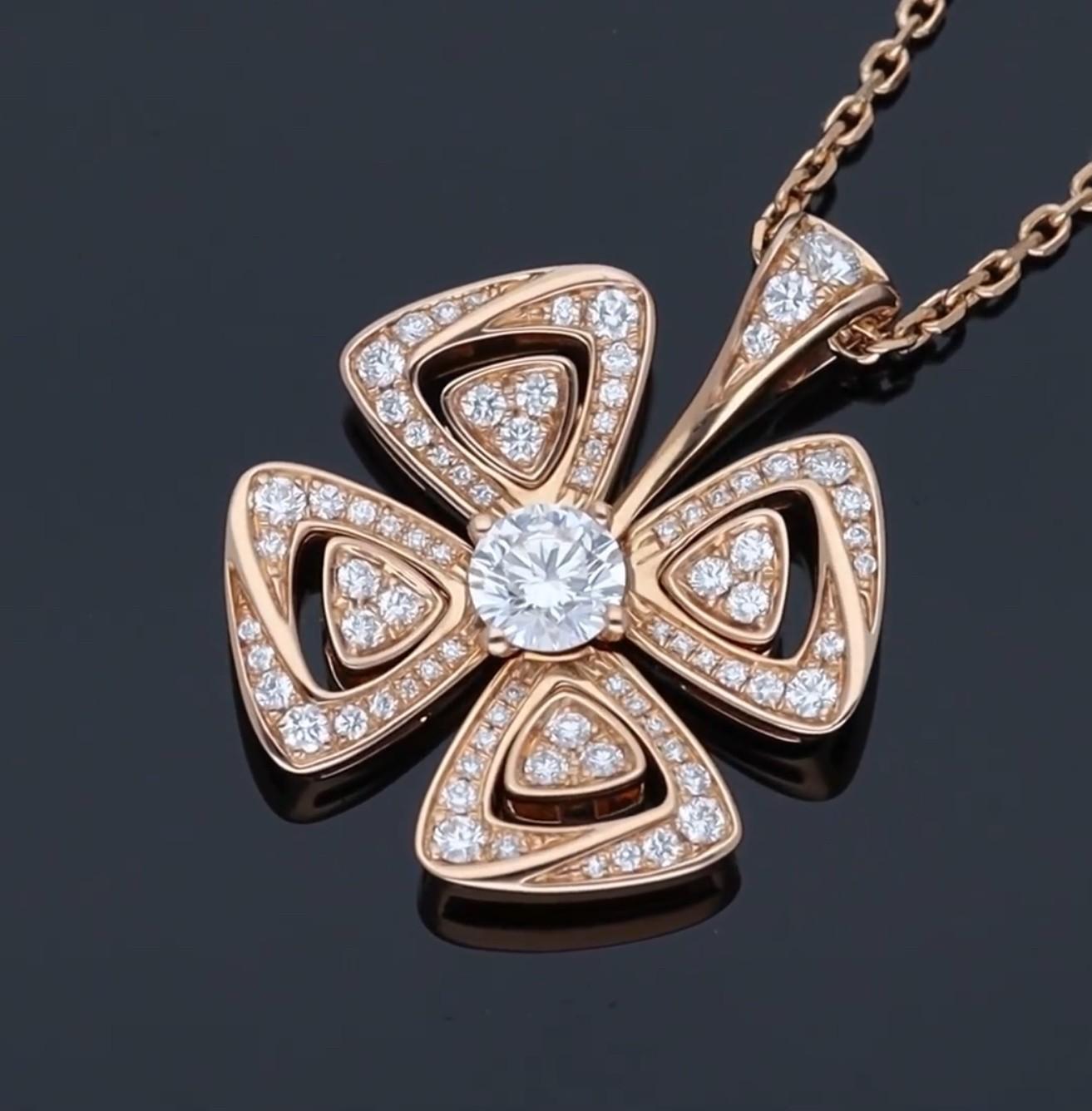 BVLGARI Diamonds Total 0.60ct 18K Pink Gold Fiorever Pendant Necklace For Sale 6
