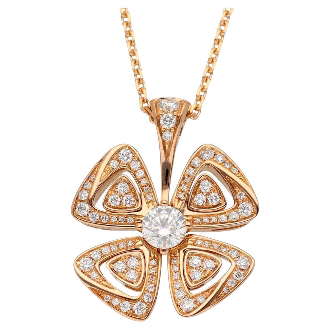 BVLGARI Diamonds Total 0.60ct 18K Pink Gold Fiorever Pendant Necklace