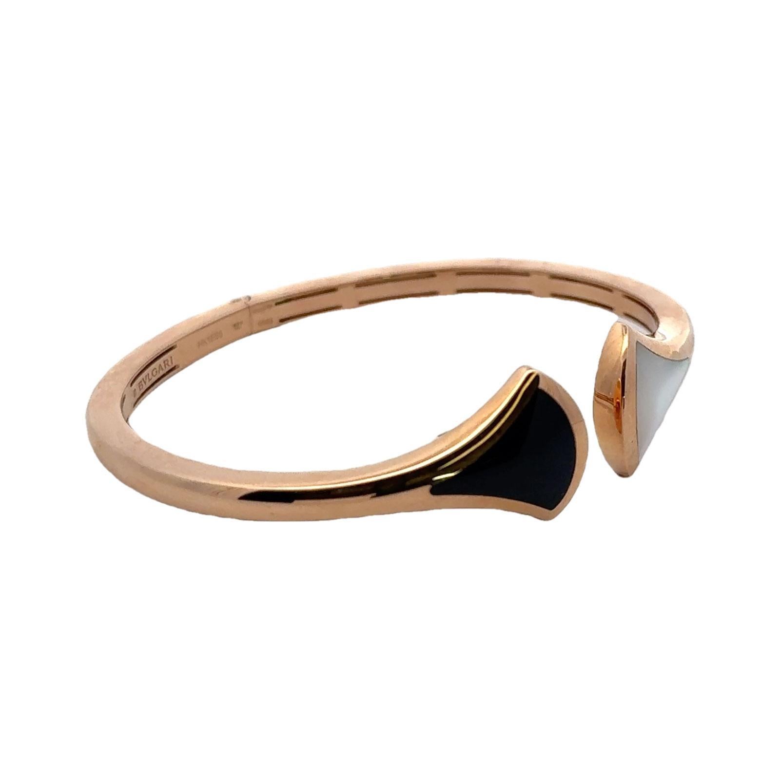 Modern Bvlgari Diva Dream Onyx Mother Of Pearl 18 Karat Rose Gold Hinged Cuff Bracelet