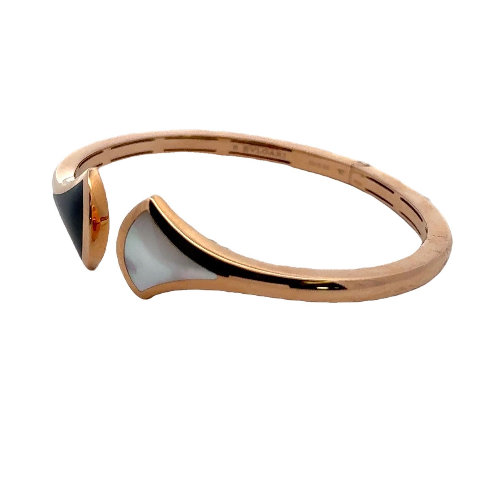 Women's Bvlgari Diva Dream Onyx Mother Of Pearl 18 Karat Rose Gold Hinged Cuff Bracelet