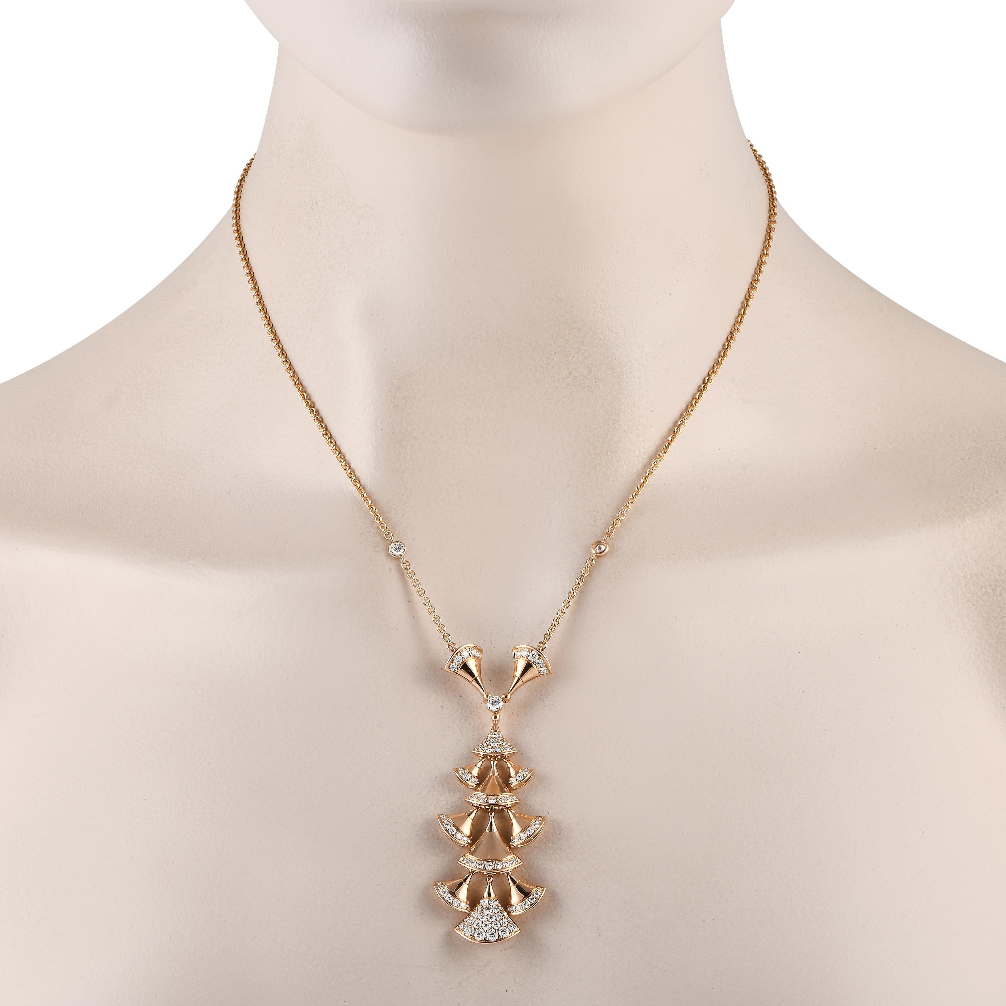 Give your dressy outfit a glamorous and feminine finish with this rose gold and diamond necklace from Bvlgari. The 17