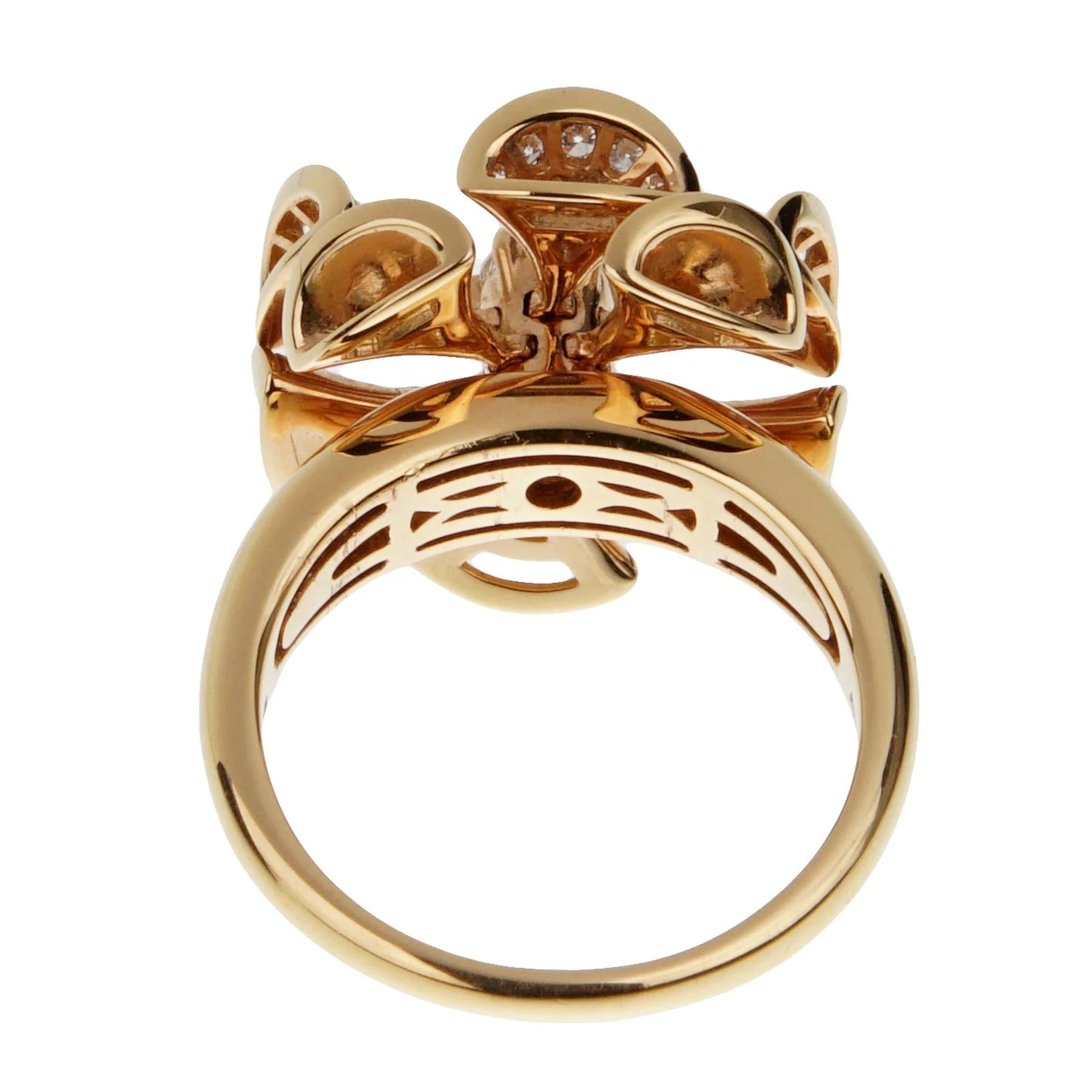 Round Cut Bvlgari Divas' Dream 18k Rose Gold Diamond Cocktail Ring Sz 6 1/2 For Sale