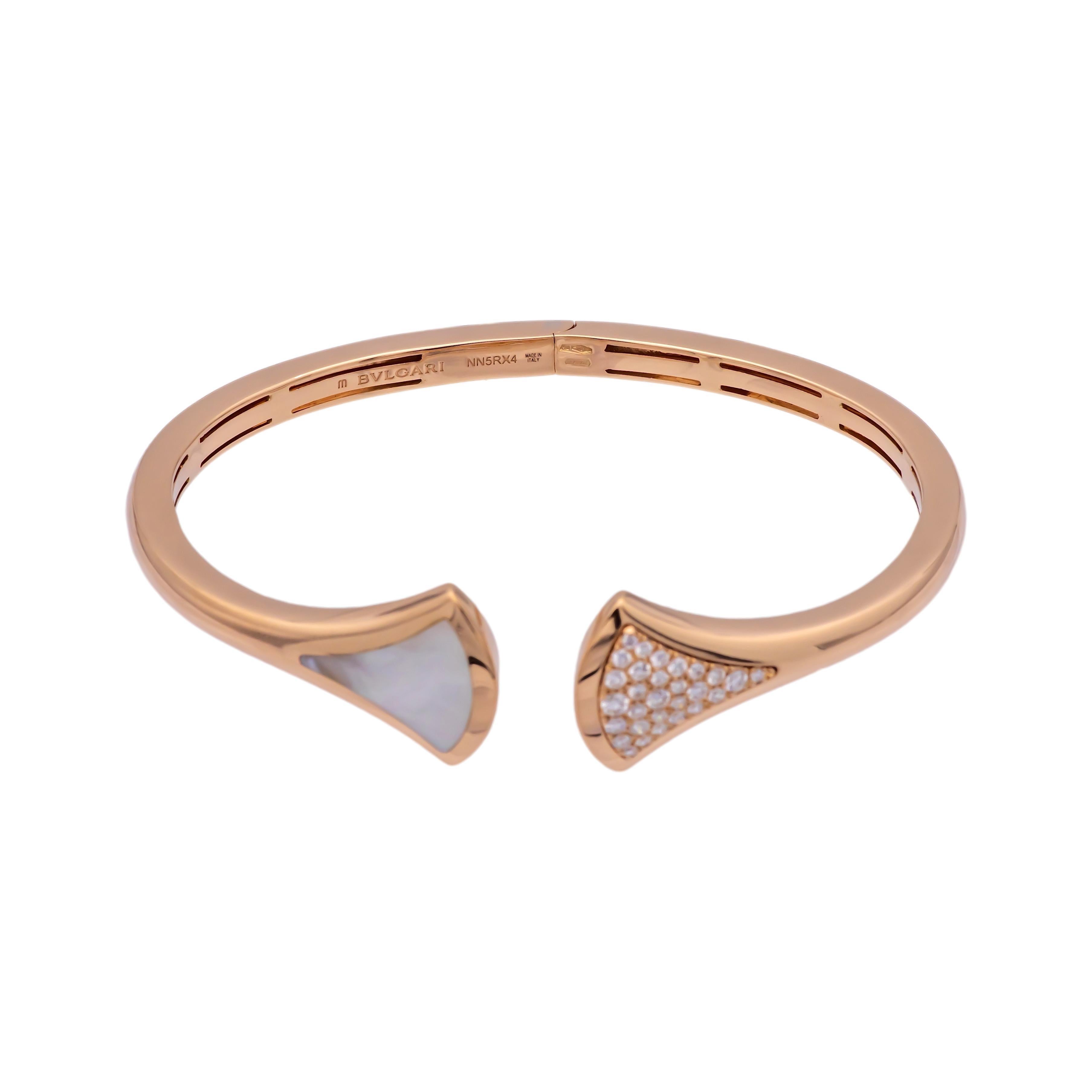 Bvlgari Diva's Dream 18K Rose Gold Diamond Open-Cuff Bracelet S/M In Excellent Condition For Sale In New York, NY