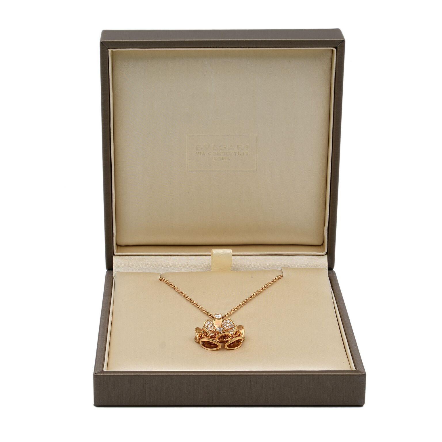 Bvlgari Diva's Dream 18 Karat Rose Gold Diamond Pendant Necklace In Excellent Condition In New York, NY