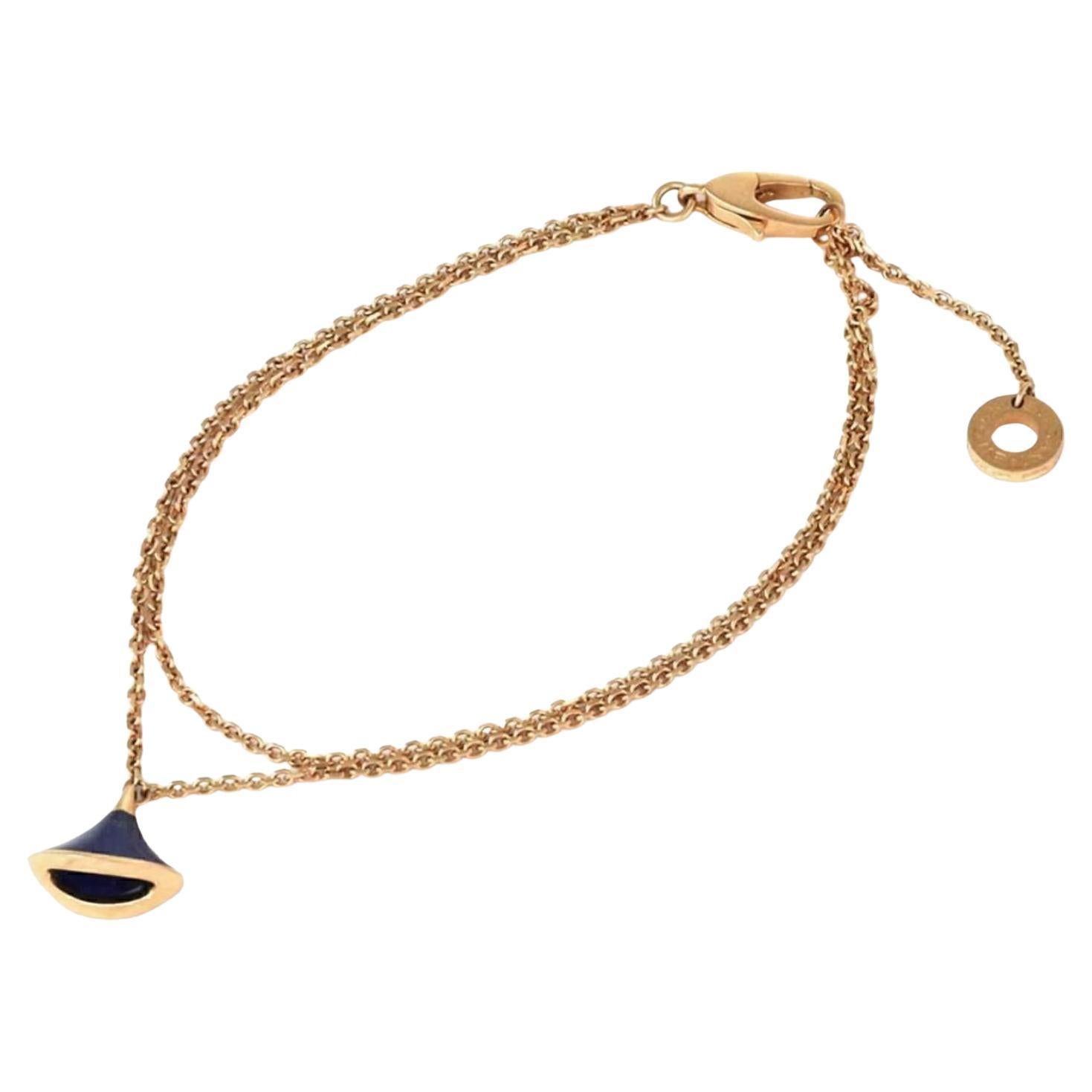 Bvlgari Diva's Dream Bracelet à breloques double chaîne en or rose 18 ct Lapis Lazuli en vente