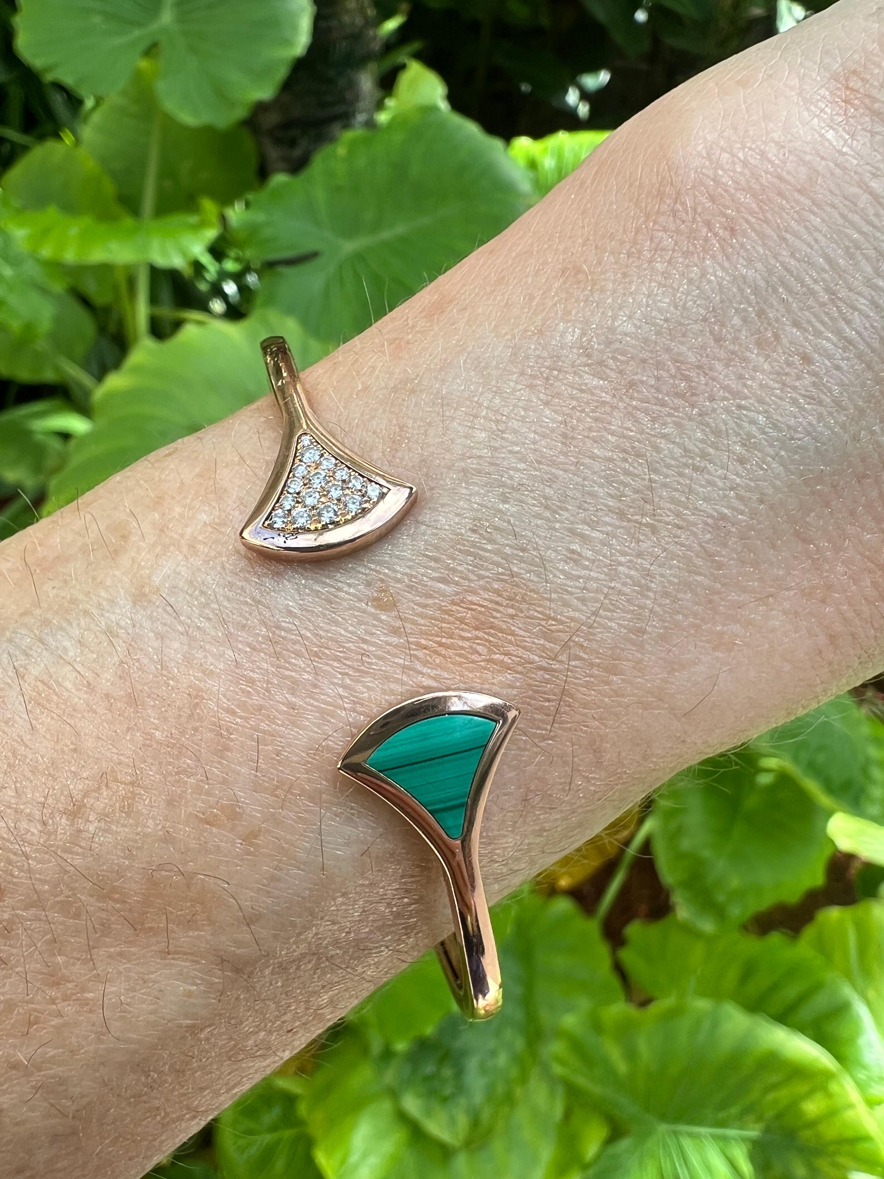 Women's or Men's Bvlgari 18k Rose Gold Malachite Diamond Divas' Dream Bracelet