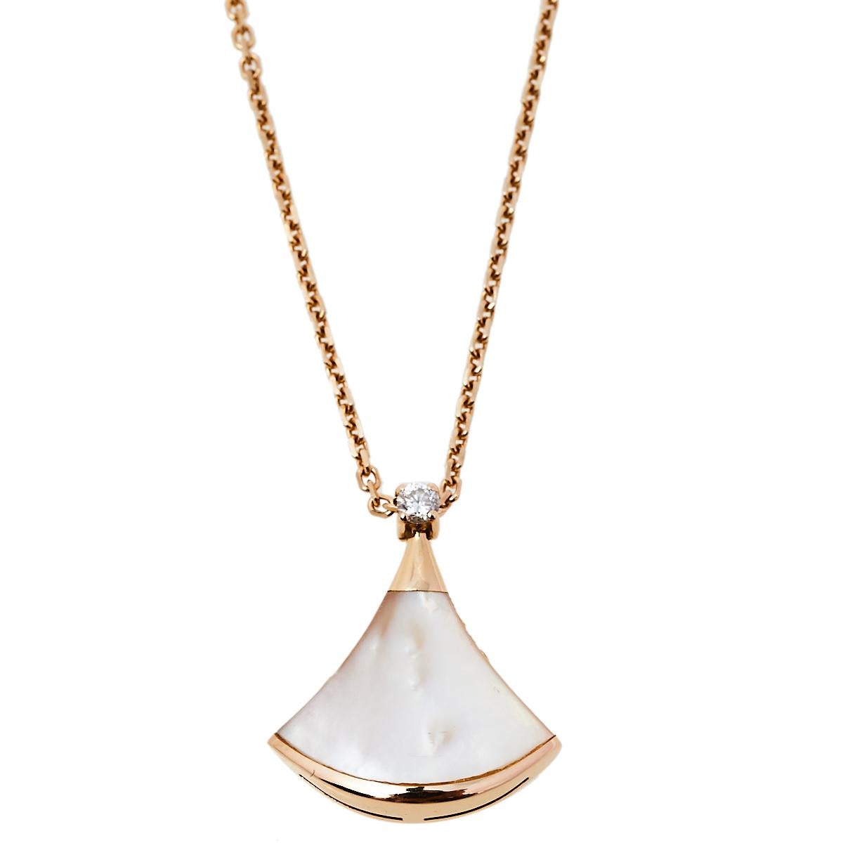 Contemporary Bvlgari Divas' Dream 18K Rose Gold Mother of Pearl & Diamond  Pendant Necklace