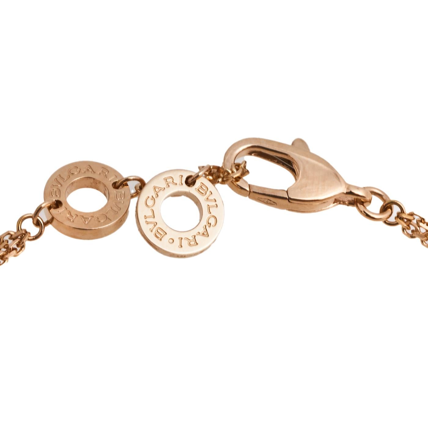 The grandeur of Italian beauty is reflected in this bracelet from Bvlgari's Divas' Dream collection. The line is inspired by the fan-shaped mosaics of the Caracalla Baths in Rome, a detail the brand has interpreted with mastery. This bracelet is