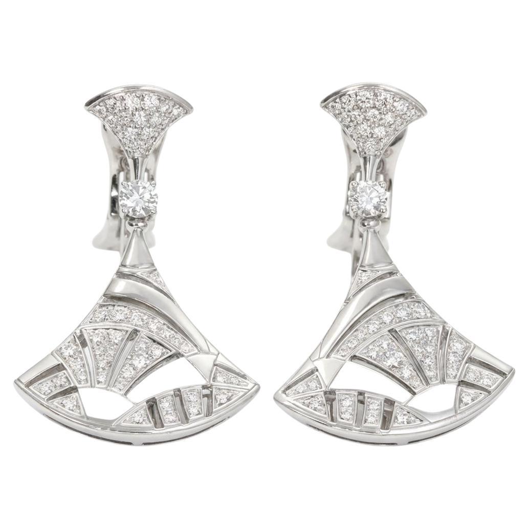 Bvlgari Diva’s Dream Diamond Earrings 18K White Gold Elegant Fan Motif