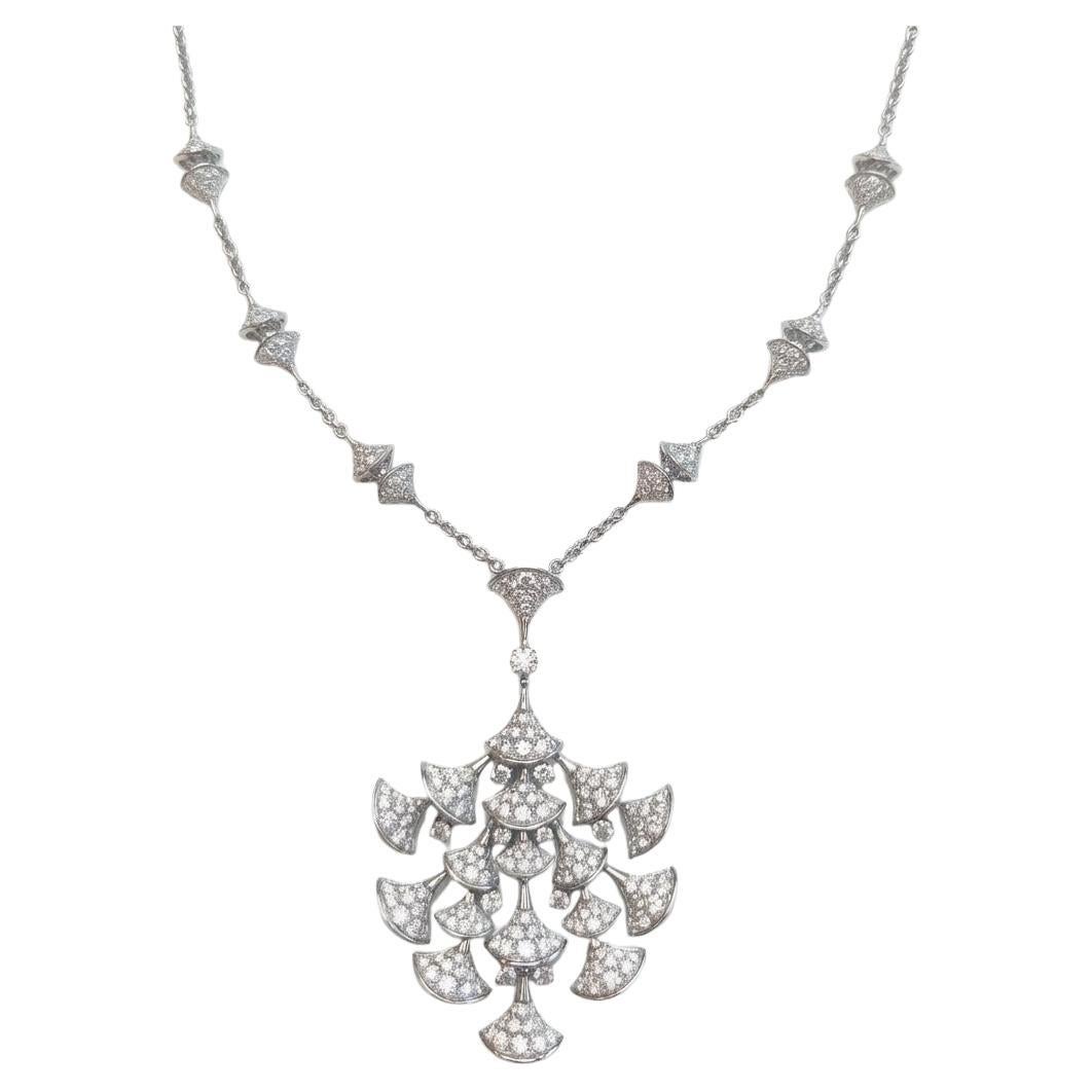 Bvlgari Divas Dream Diamond Long Pendant Necklace 18K White Gold Fan Motif