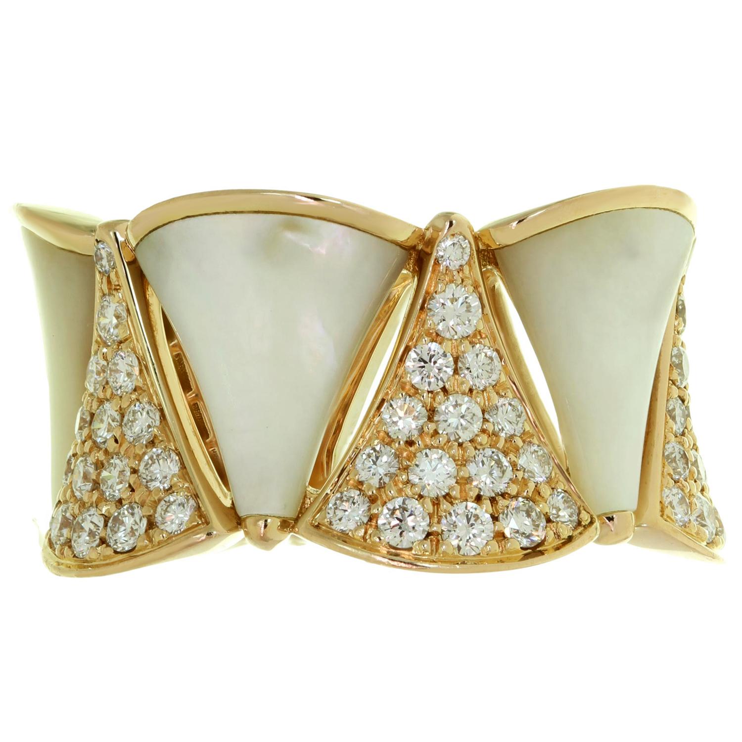 Women's Bvlgari Divas Dream Diamond Mother-of-pearl 18k Rose Gold Ring For Sale