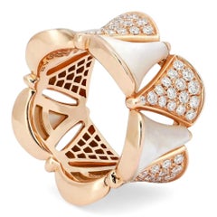 Bvlgari Divas' Dream Diamond & Mother Of Pearl Band Ring 18K Rose Gold Size 52