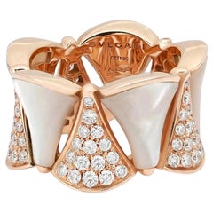 Bvlgari Divas' Dream Diamond & Mother Of Pearl Band Ring 18K Rose Gold Size 52