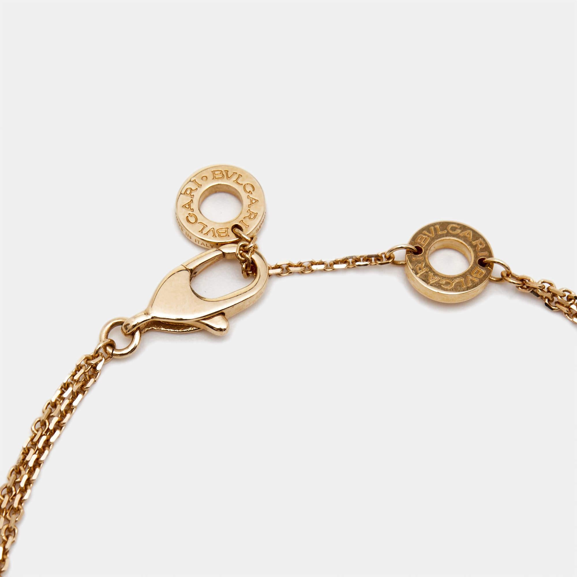 Ultra-modern and chic in design, this Bvlgari bracelet exhibits contemporary fashion. The luxe design is set with distinct elements to give the creation a classy touch. This sweet piece will look great when paired with other bracelets and even