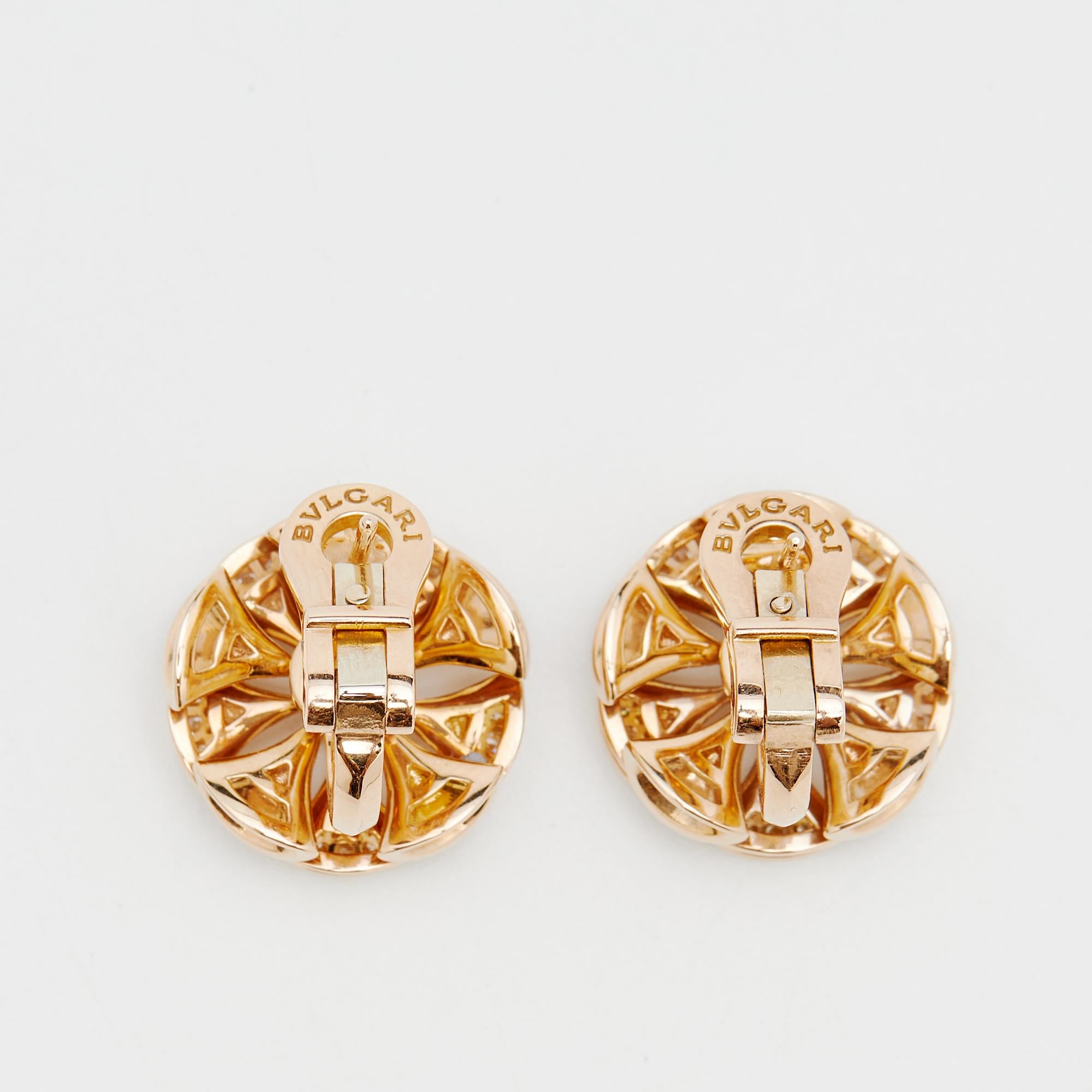 Contemporary Bvlgari Divas' Dream Diamonds Paved 18k Rose Gold Earrings
