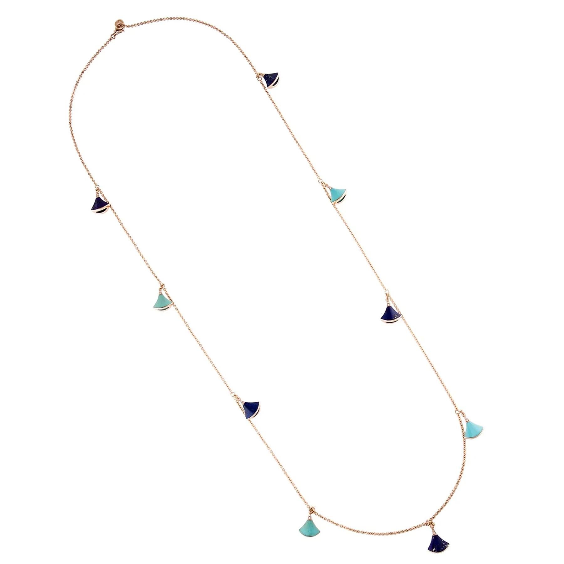 Bvlgari Divas Dream Lapis Turquoise Rose Gold Sautoir Necklace In Excellent Condition For Sale In Feasterville, PA