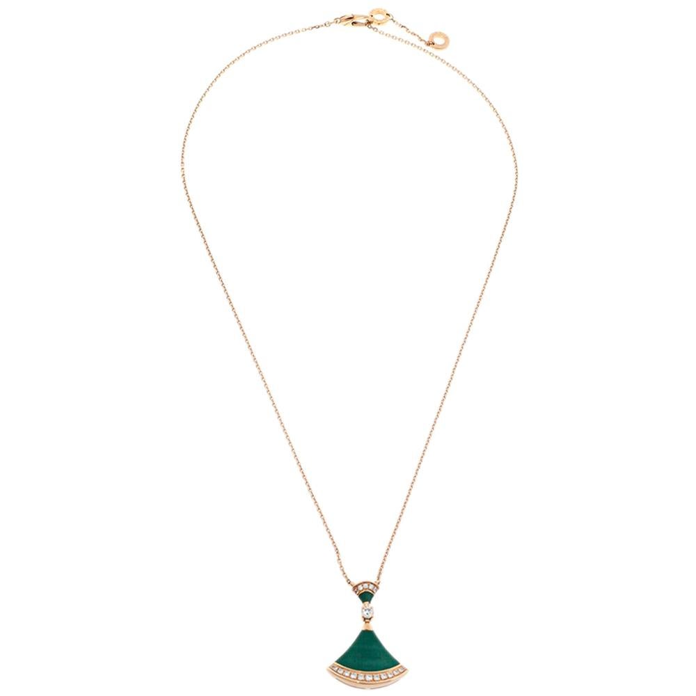 Bvlgari Divas
 Dream Malachite 
Diamond 18K Rose Gold Pendant Necklace