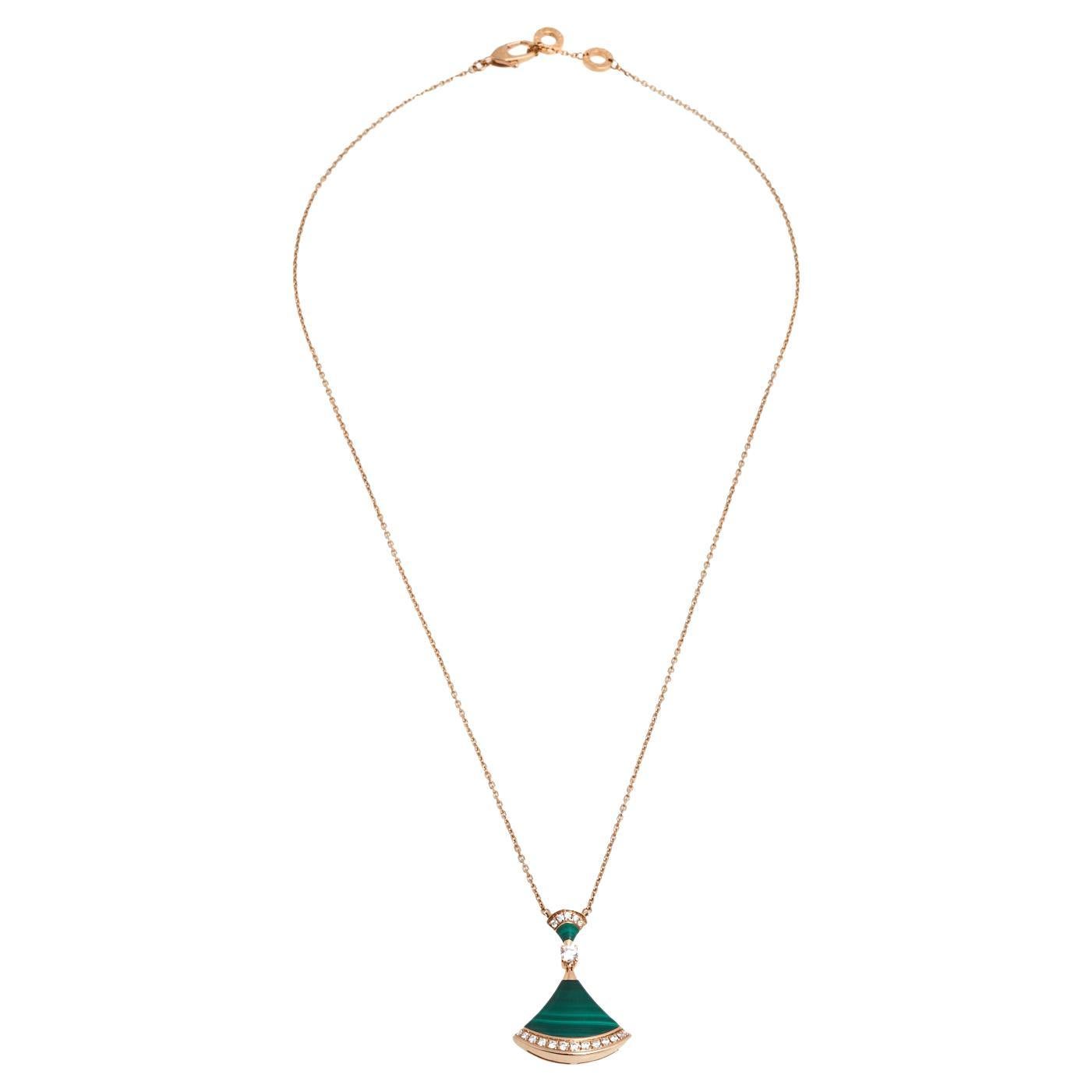 Bvlgari Divas' Dream Malachite Diamond 18K Rose Gold Pendant Necklace