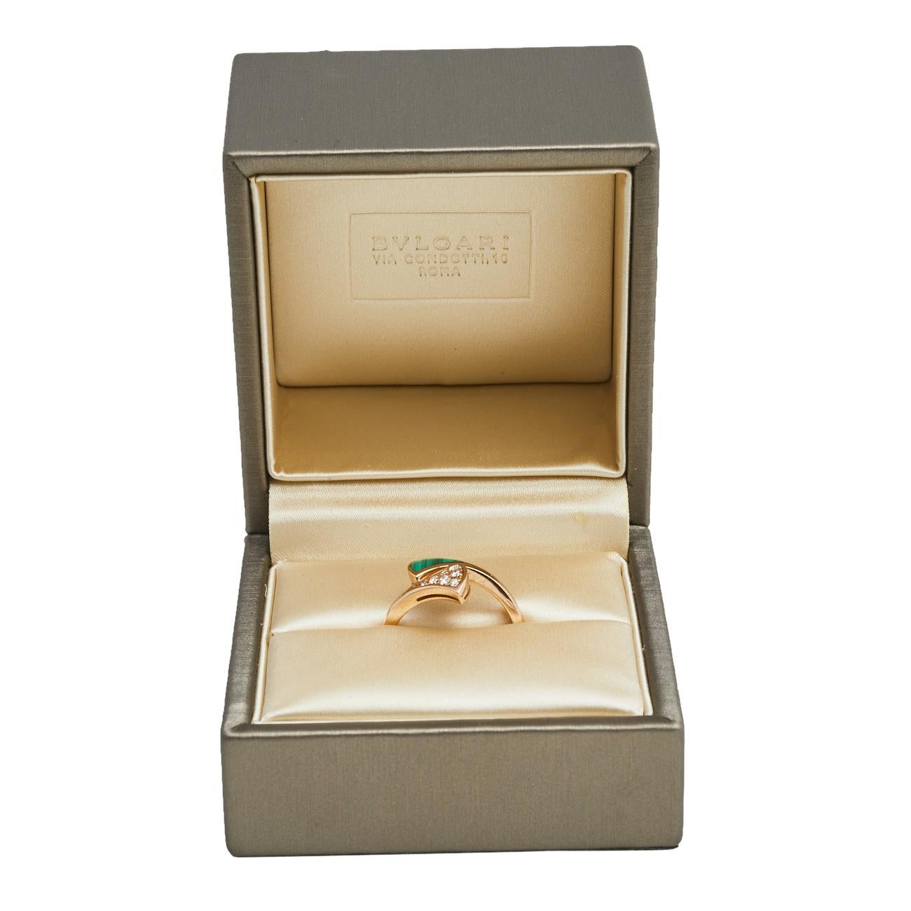 Bvlgari Divas' Dream Malachite Diamond 18K Rose Gold Ring Size 53 1