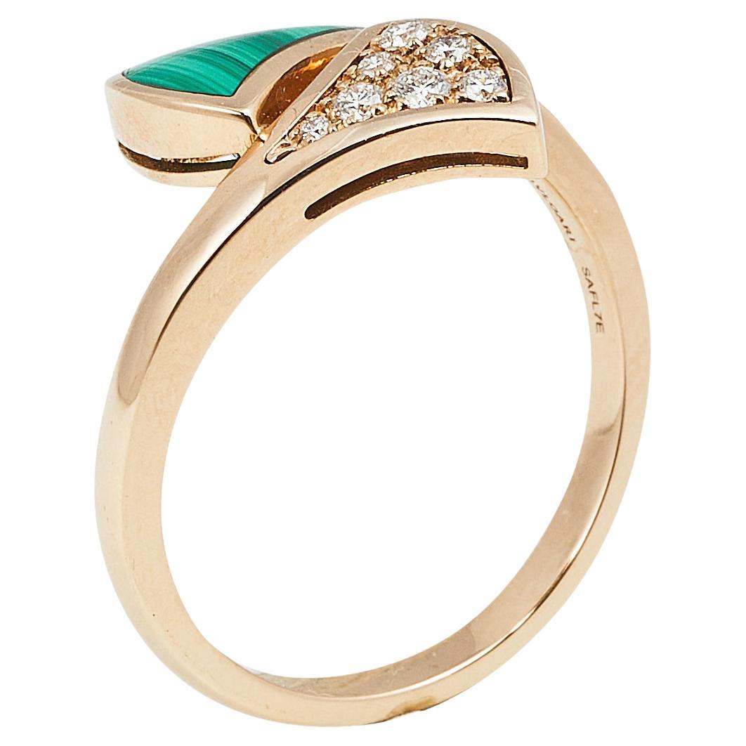 Bvlgari Divas' Dream Malachite Diamond 18K Rose Gold Ring Size 53
