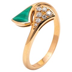 Bvlgari Divas' Dream Malachite Diamond 18k Rose Gold Ring Size 54