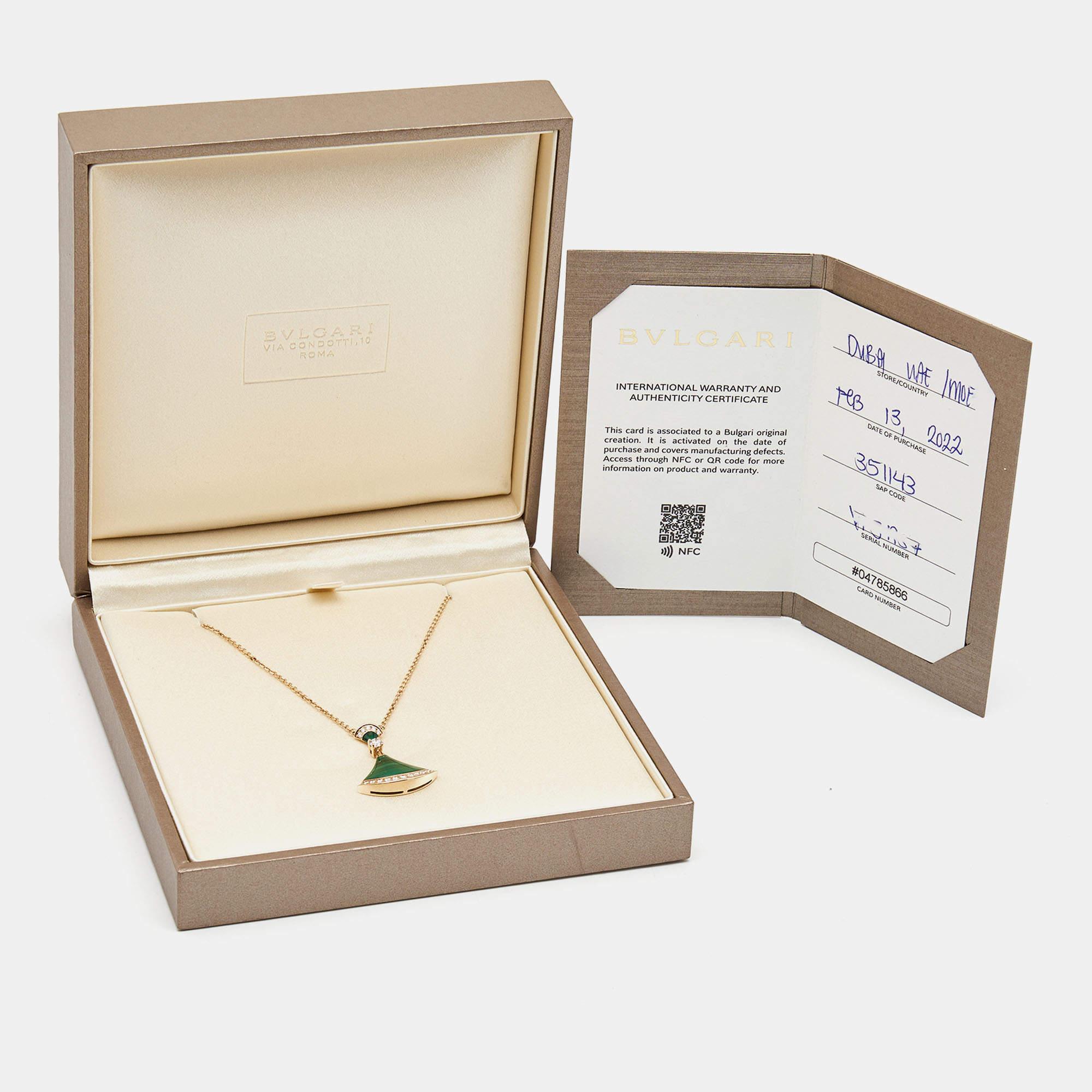 Rose Cut Bvlgari Divas' Dream Malachite Diamonds 18k Rose Gold Necklace