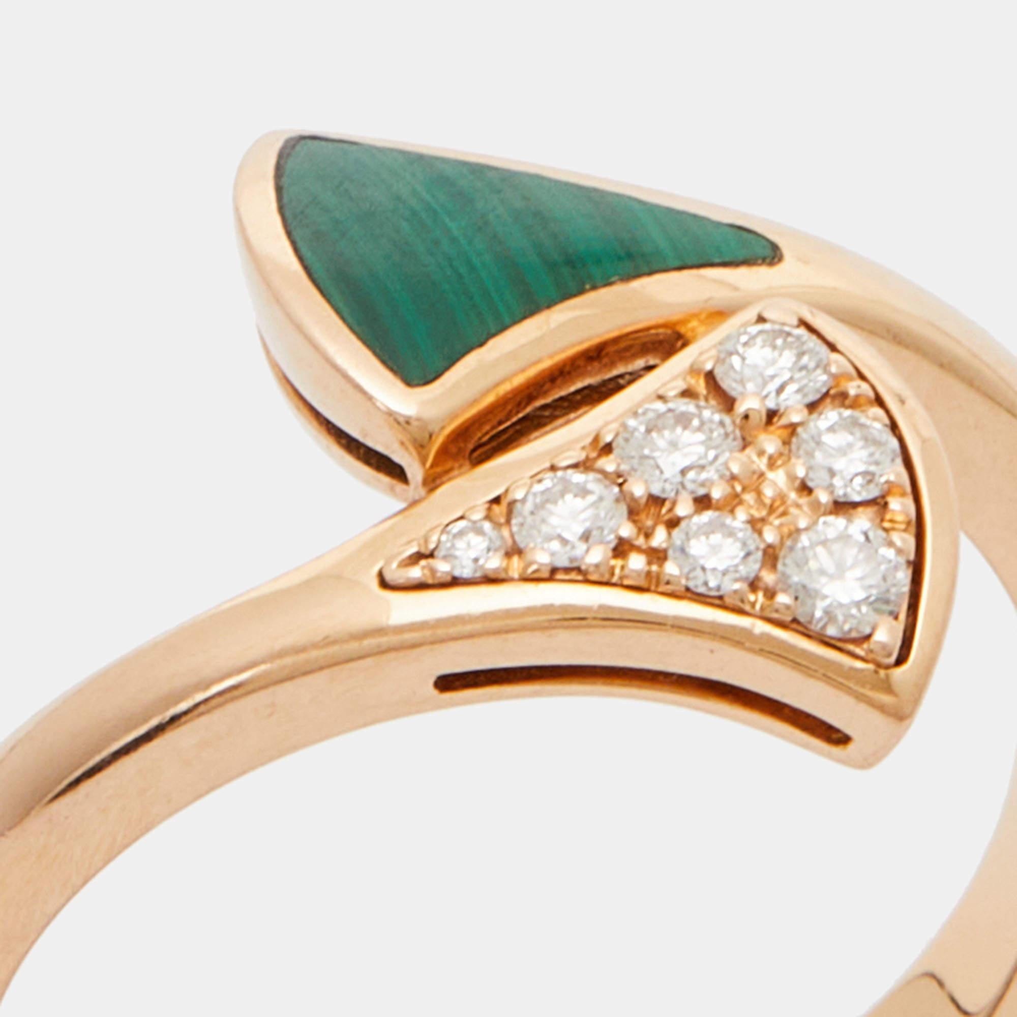 Women's Bvlgari Divas' Dream Malachite Diamonds 18k Rose Gold Ring Size 49