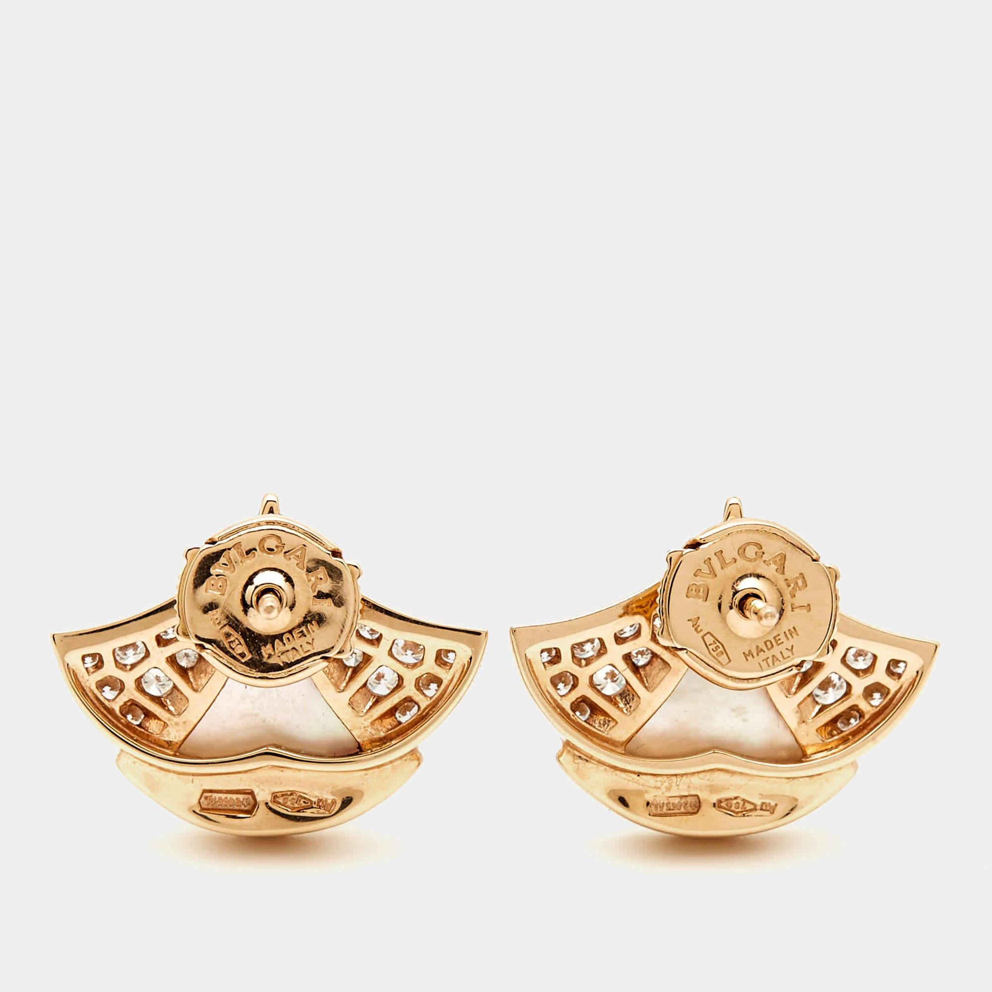 Women's Bvlgari Divas' Dream Mother of Pearl Diamond 18K Rose Gold Earrings