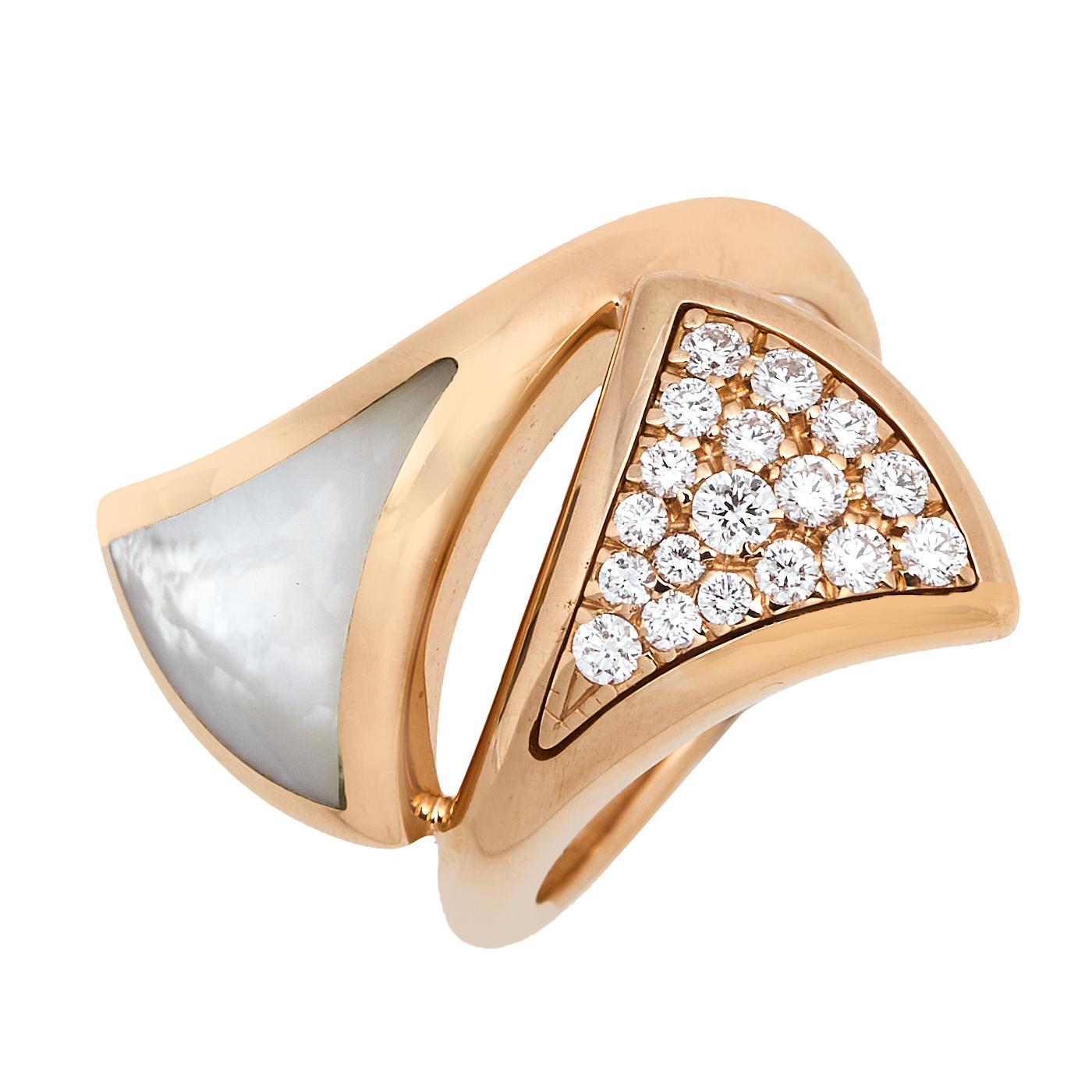 Contemporary Bvlgari Divas' Dream Mother of Pearl Diamond 18k Rose Gold Ring Size 45