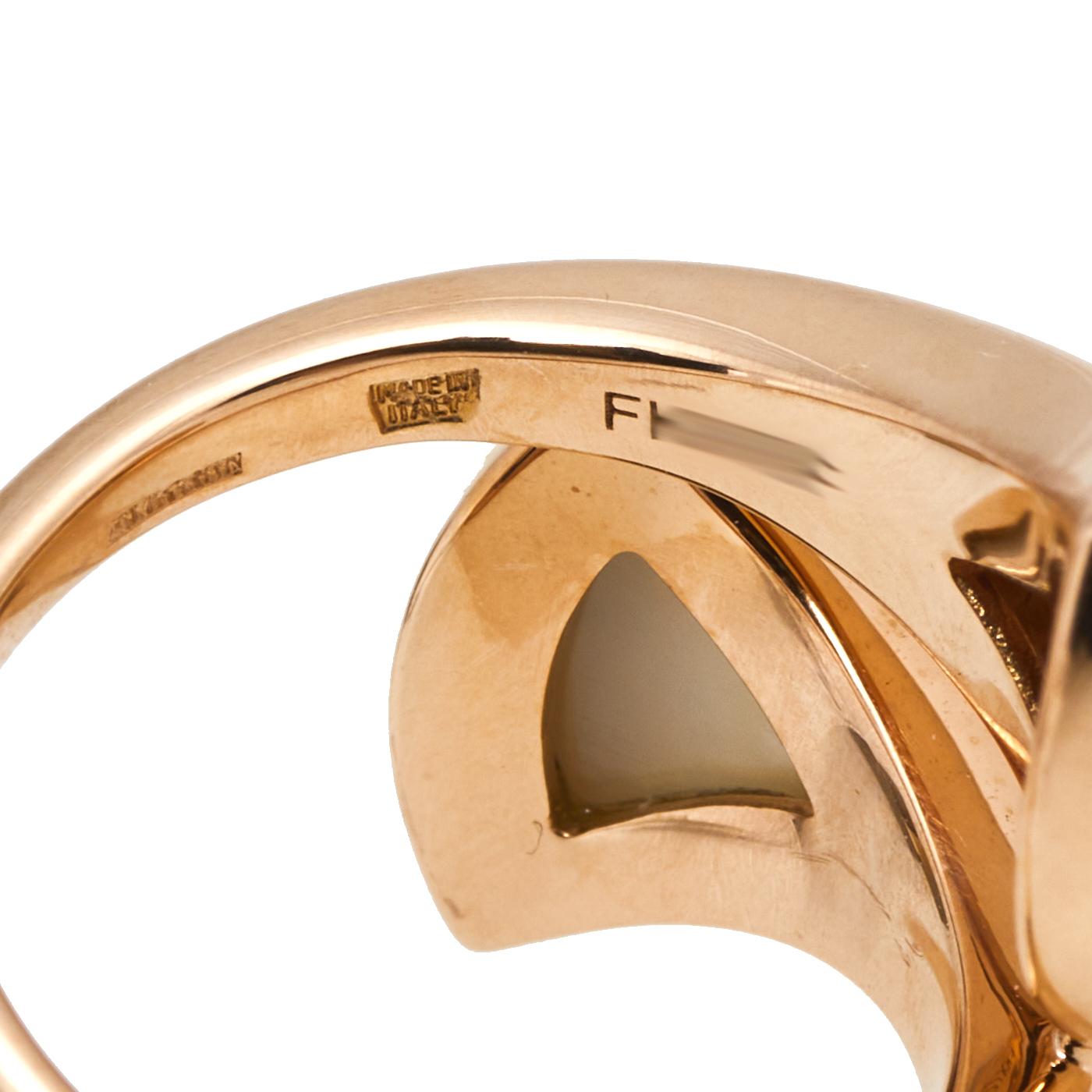 Women's Bvlgari Divas' Dream Mother of Pearl Diamond 18k Rose Gold Ring Size 45
