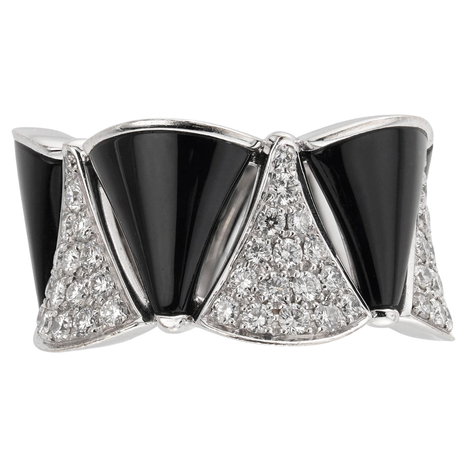 Women's or Men's BVLGARI Diva's Dream Onyx Diamond 18k White Gold Ring For Sale