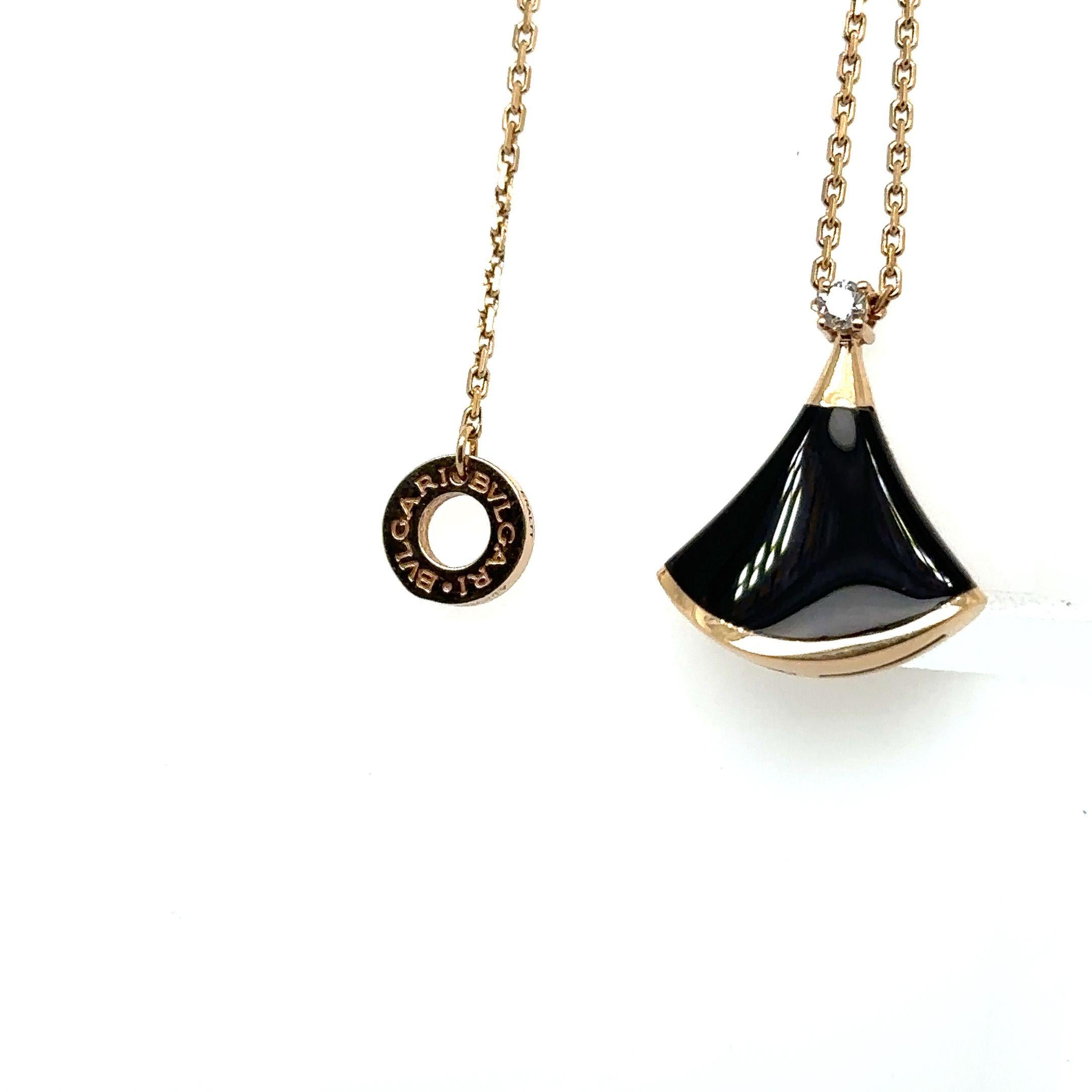 Brilliant Cut Bvlgari Divas’ Dream Onyx & Diamond Pendant 0.03ct