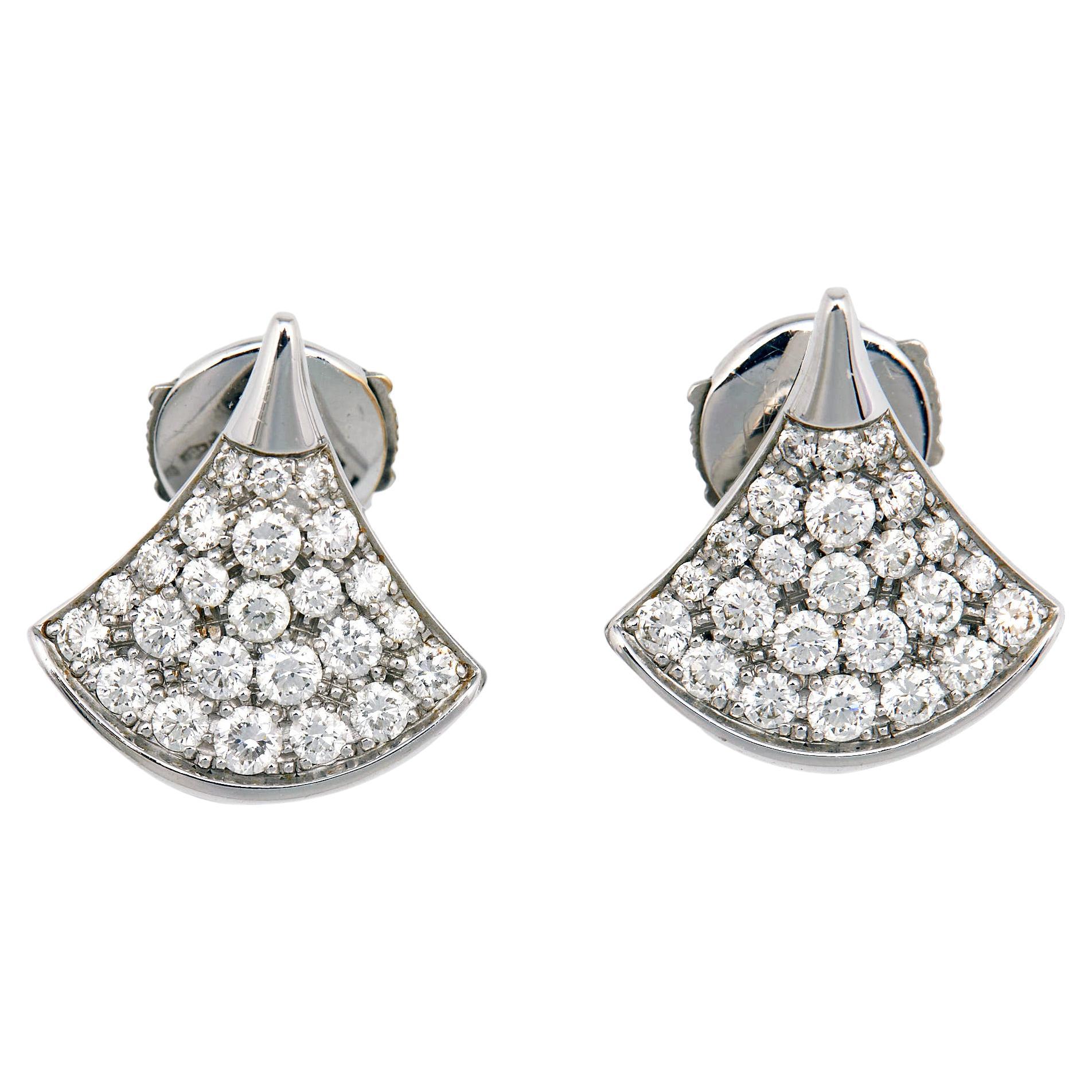 Bvlgari Divas' Dream Pave Diamonds 18K White Gold Stud Earrings