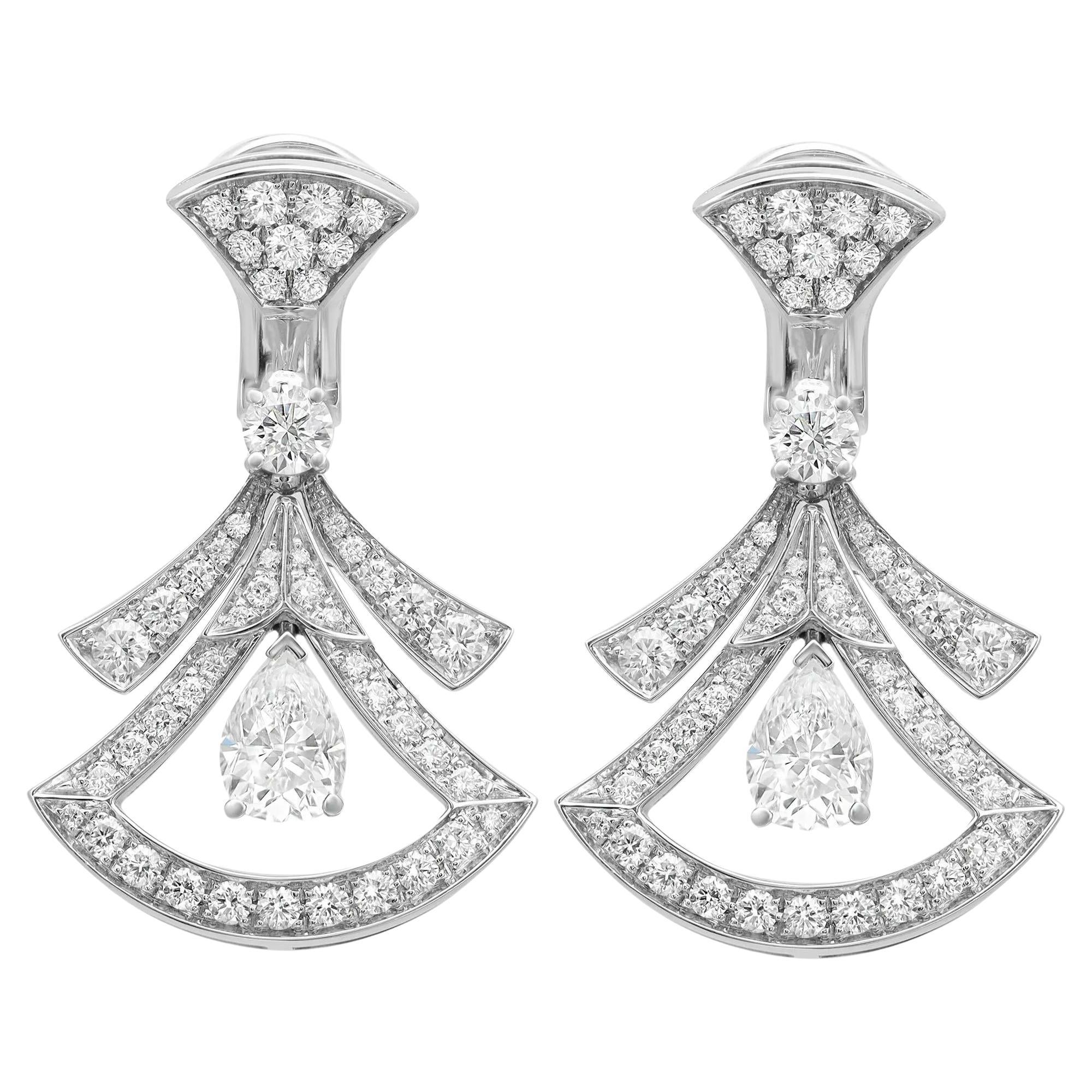 Bvlgari Divas' Dream Pear & Round Cut Diamond Openwork Earrings 18K White Gold